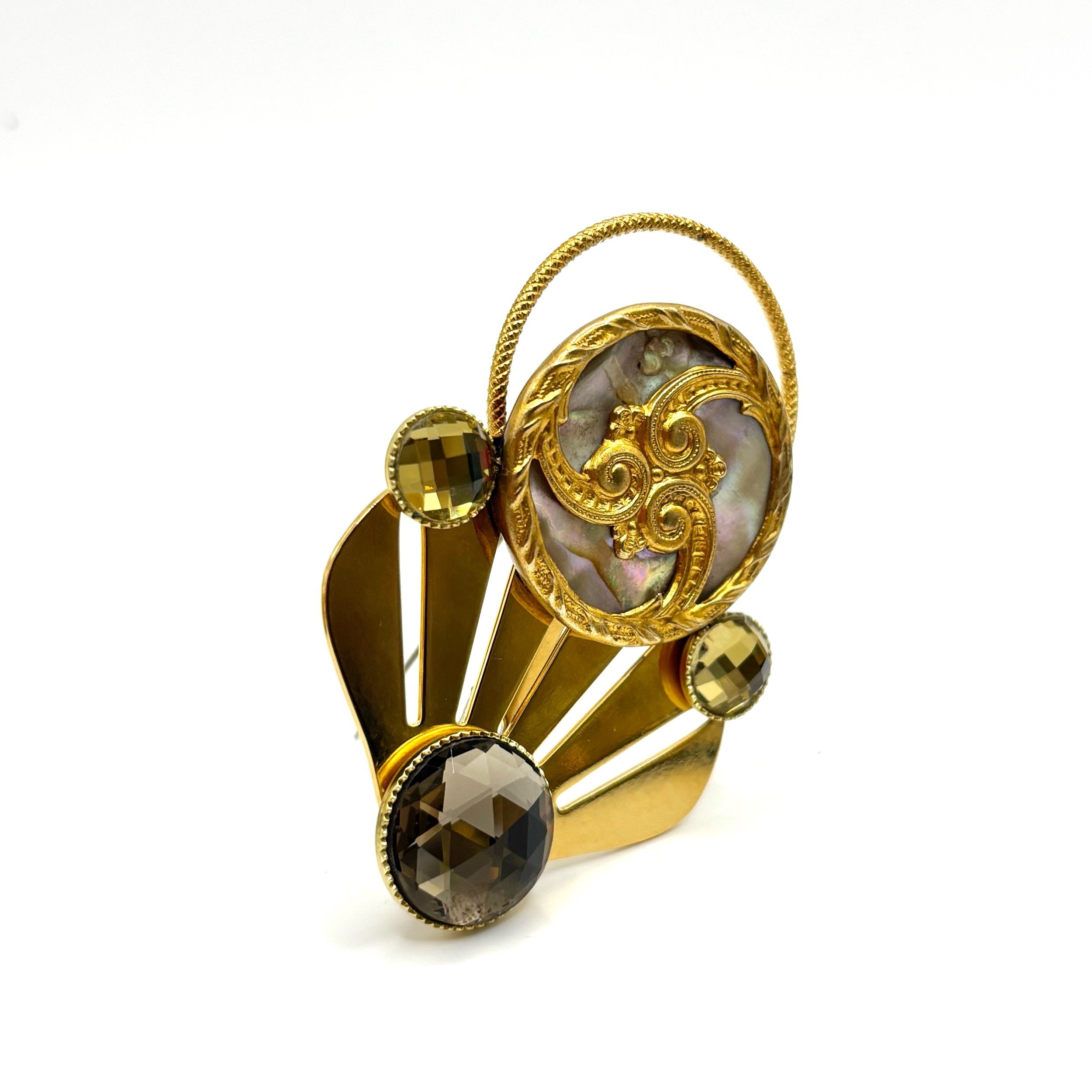 Broche Ancienne Des Années 1940 - Laiton Doré Et Perles, Excellent état, Bijou De Couture Vintage