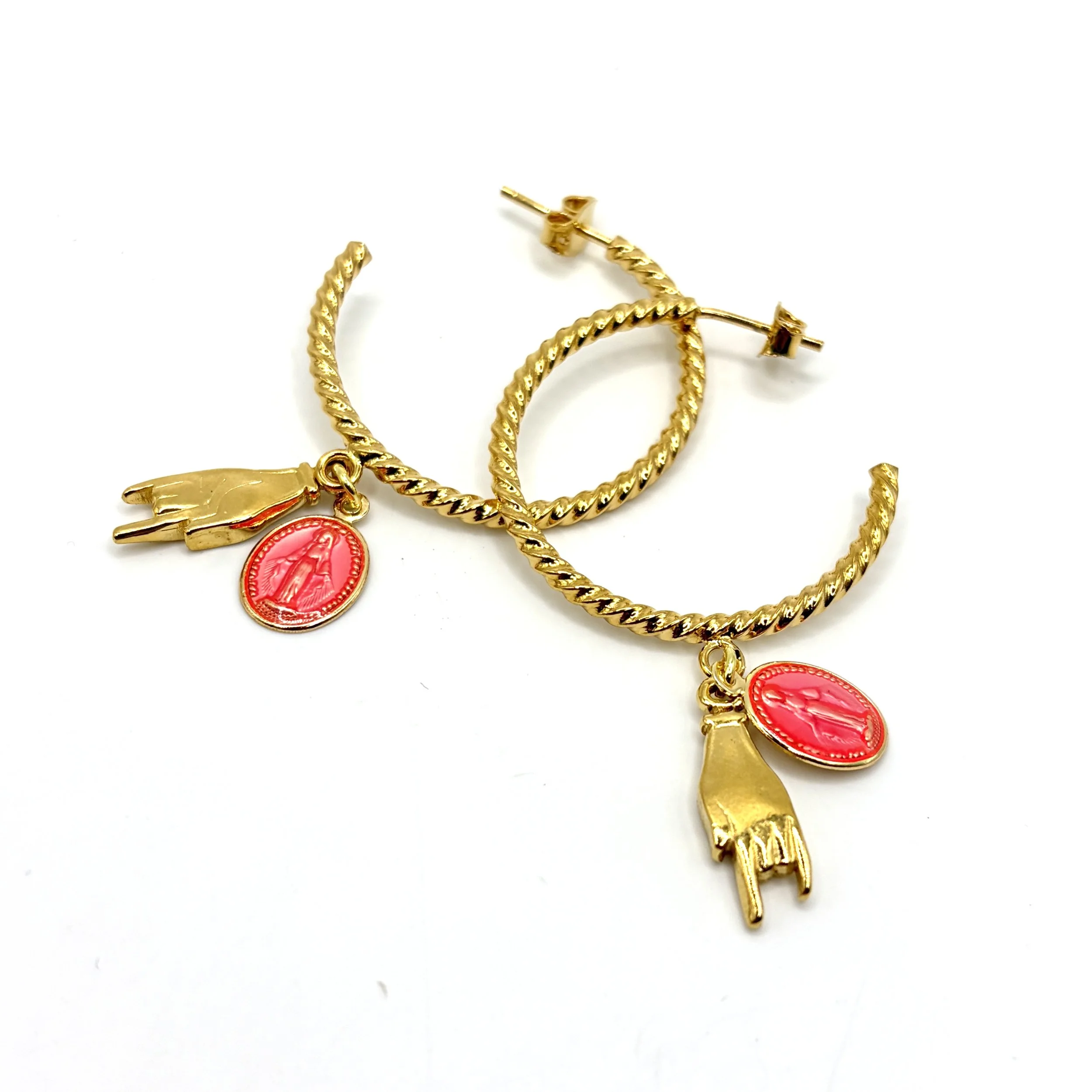 Boucles d'oreille Madone - créoles rose