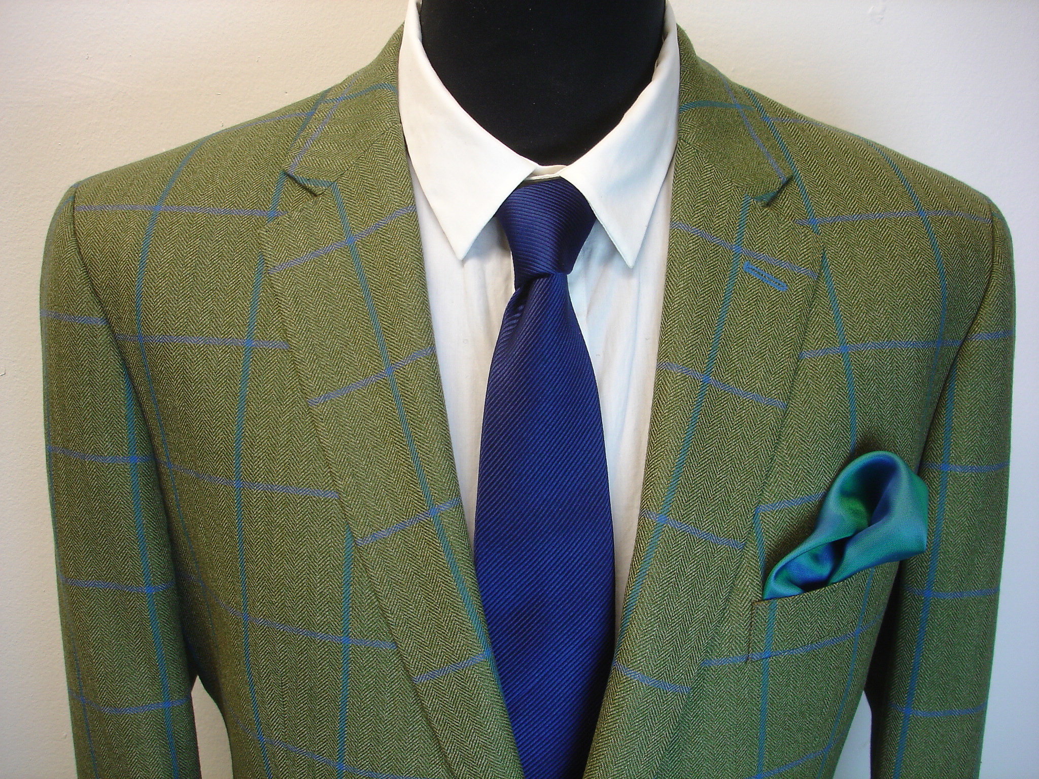 Green and Blue Check Tweed Jacket in Worsted Alsport