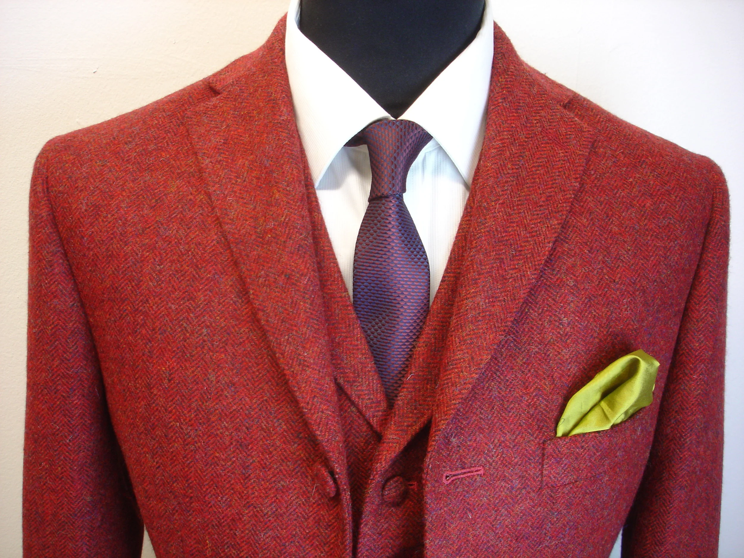 3 Piece Vintage Style Tweed Suit in Raspberry Herringbone Tweed