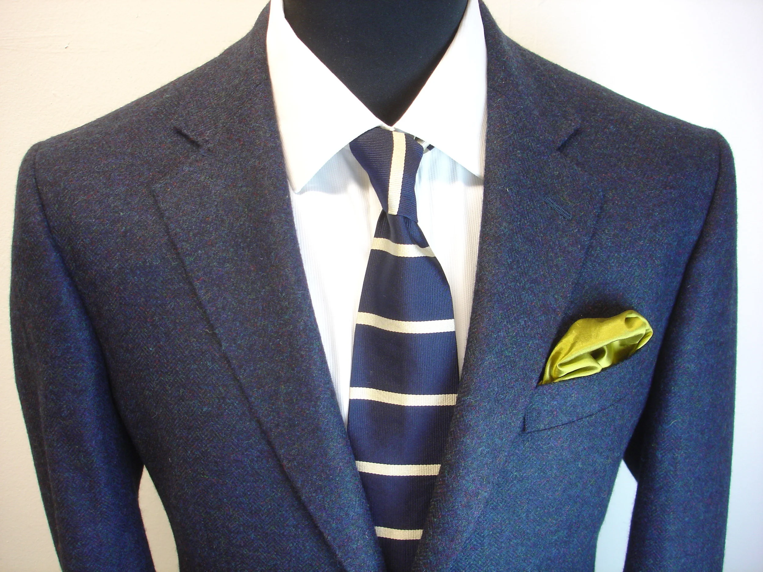 Navy Blue Herringbone Tweed Jacket in Yorkshire Cheviot Tweed