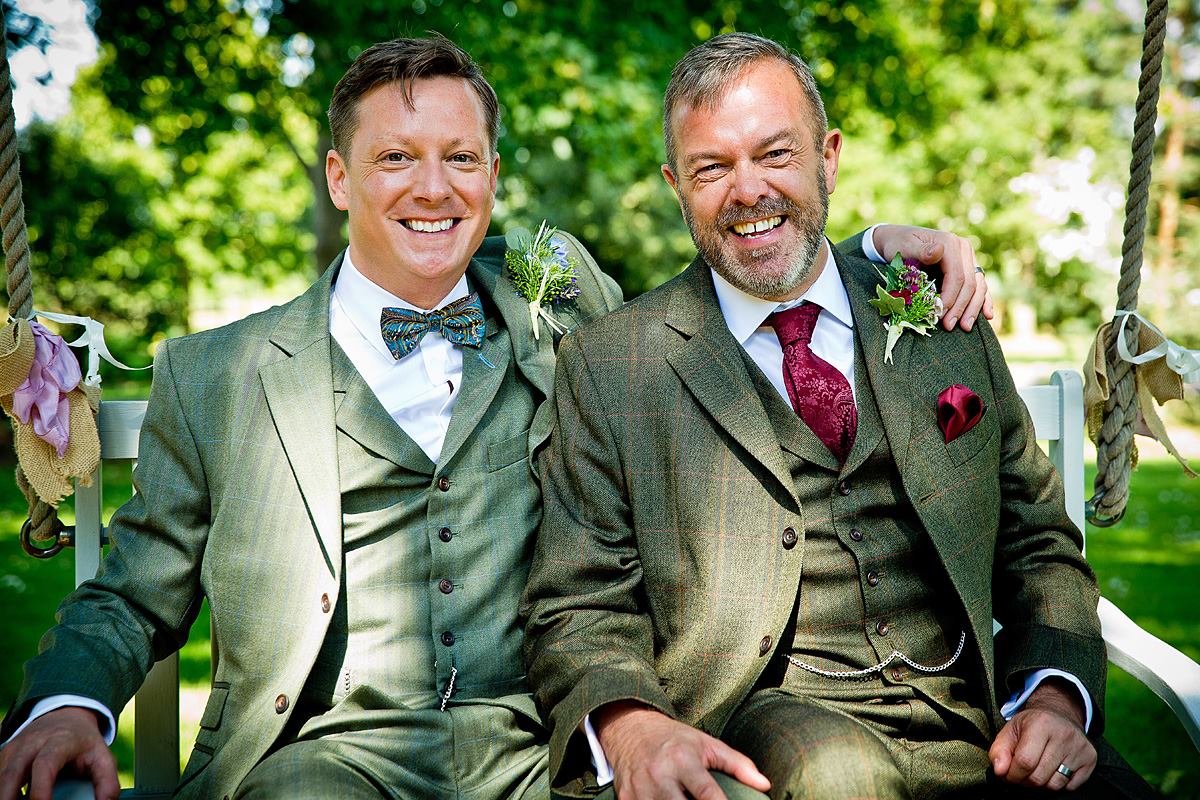 Green tweed wedding suits gay wedding.jpg