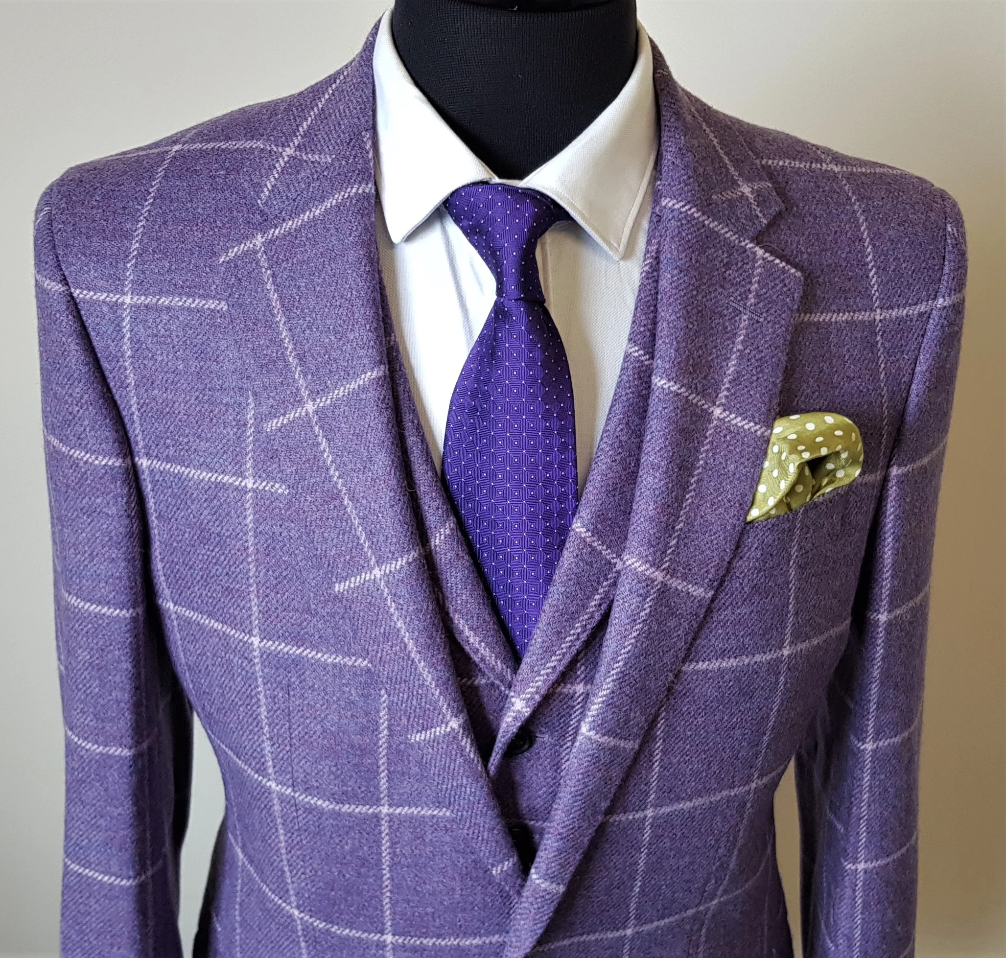 3 Piece Suit in Lavender Windowpane Check