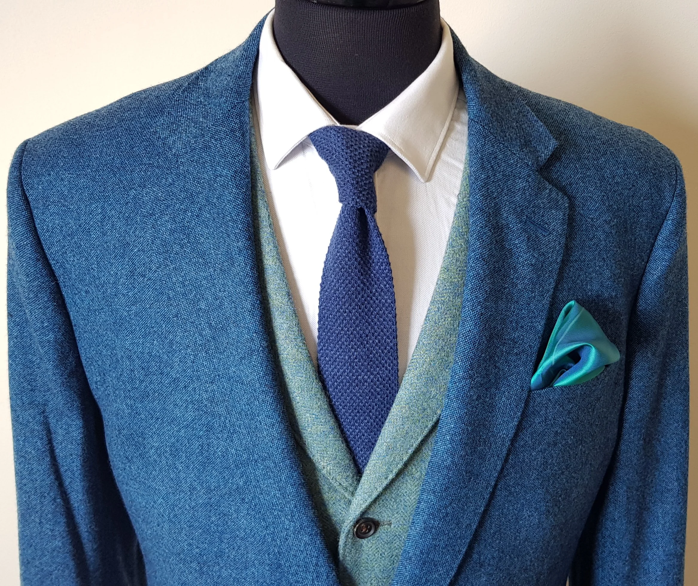 2 Piece Lambswool Tweed Suit with Contrast Cheviot Waistcoat