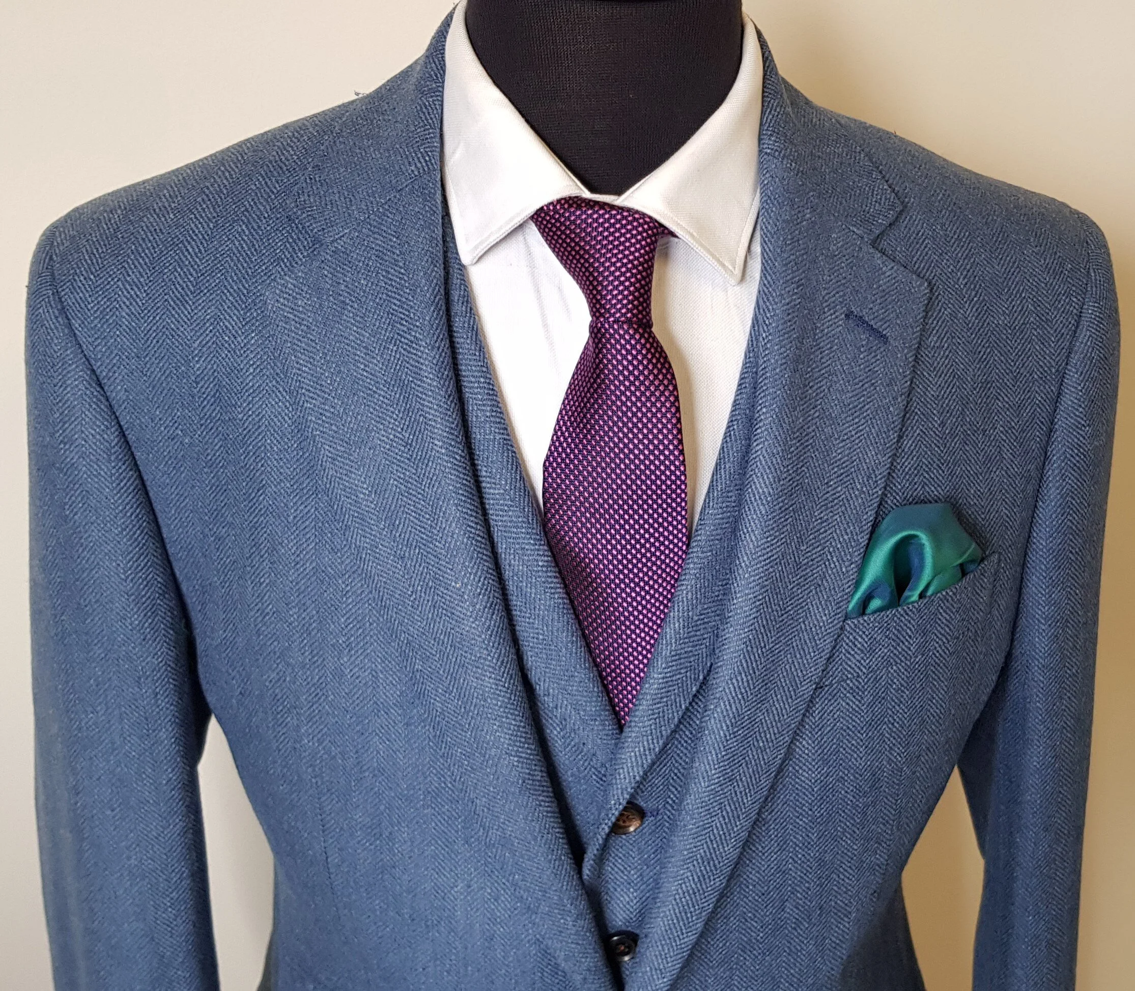 3 Piece Light Blue Tweed Suit in Porter &amp; Harding Glenroyal