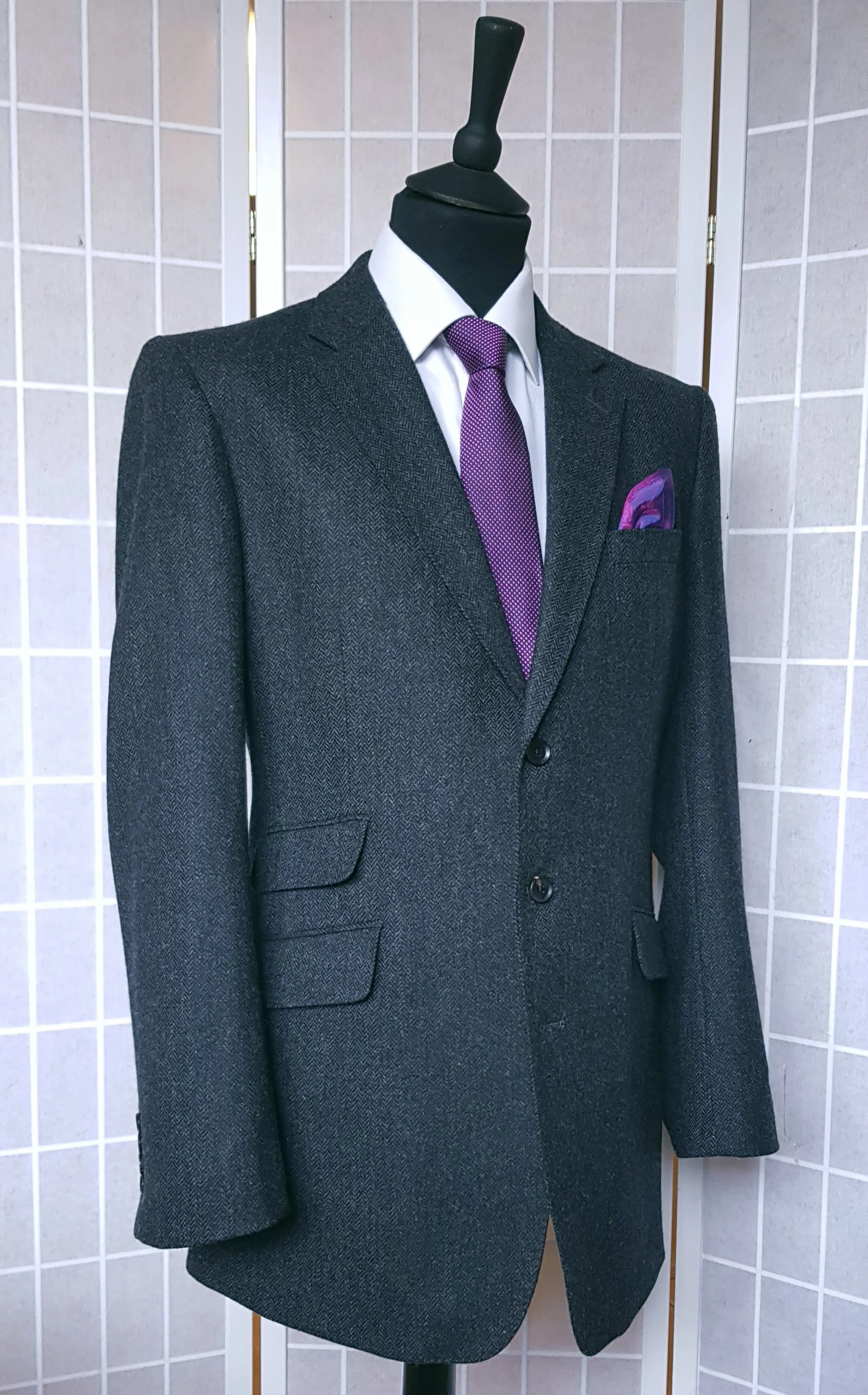 3 Piece Suit in Charcoal Herringbone Lambswool Tweed (6).jpg
