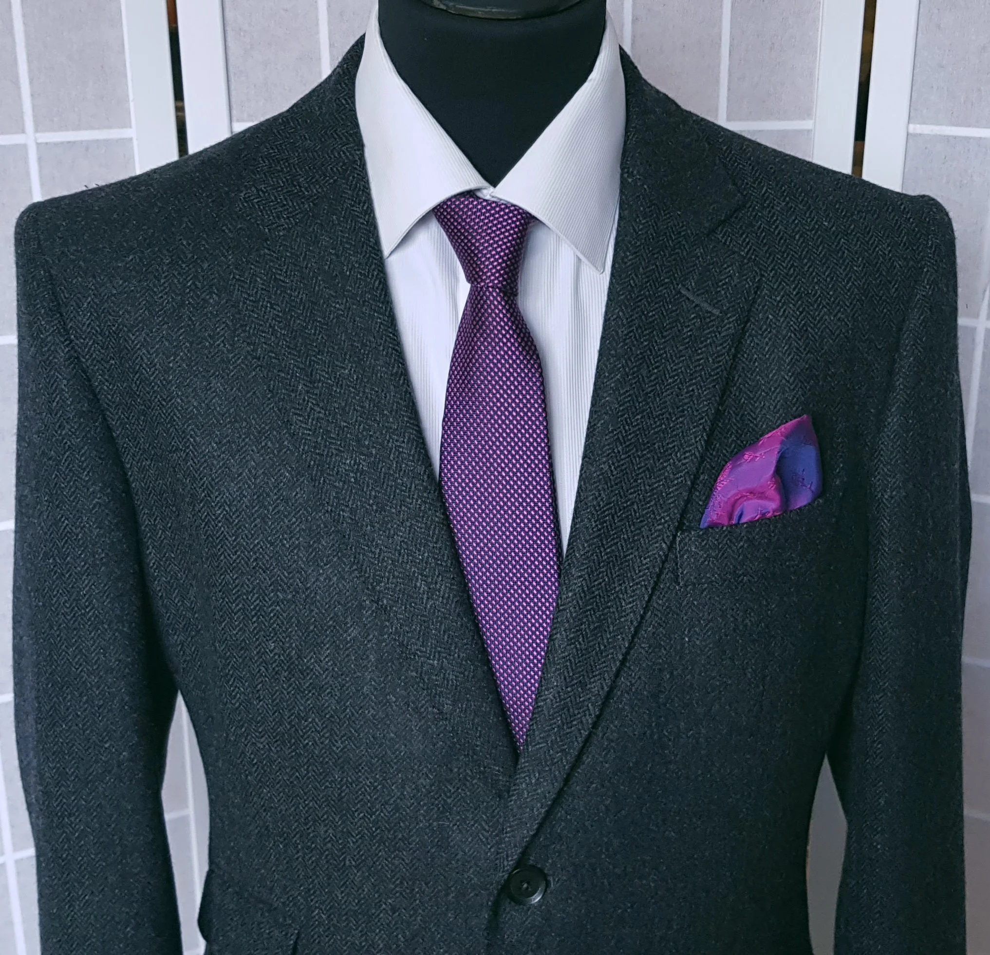 2 Piece Suit in Charcoal Lambswool Herringbone Tweed
