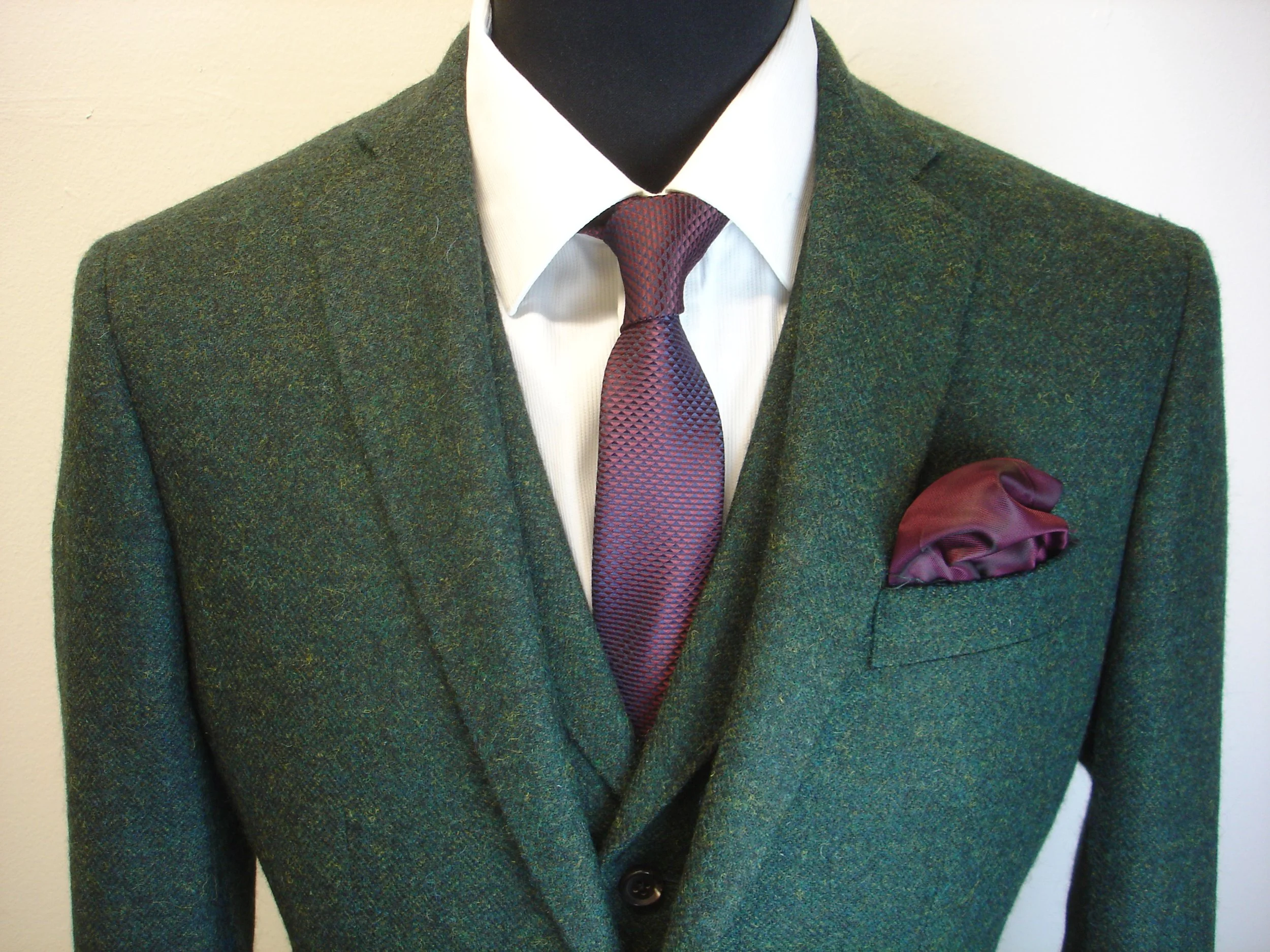 3 Piece Suit in Deep Green Herringbone Yorkshire Cheviot Tweed