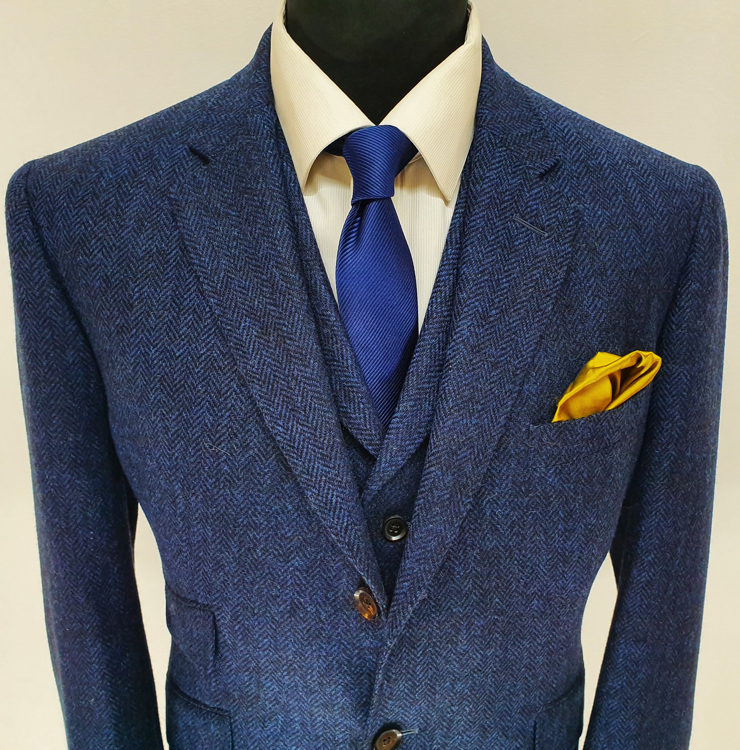 3 Piece Suit in Holland and Sherry Blue Herringbone Tweed — TWEED ADDICT