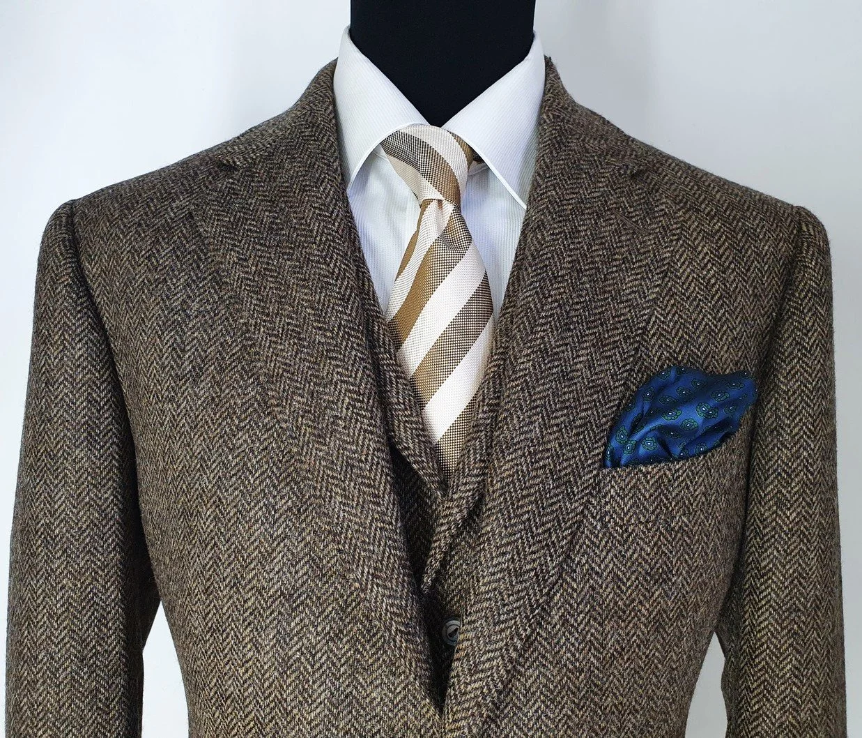 3 Piece Suit in Brown Herringbone Shetland Tweed