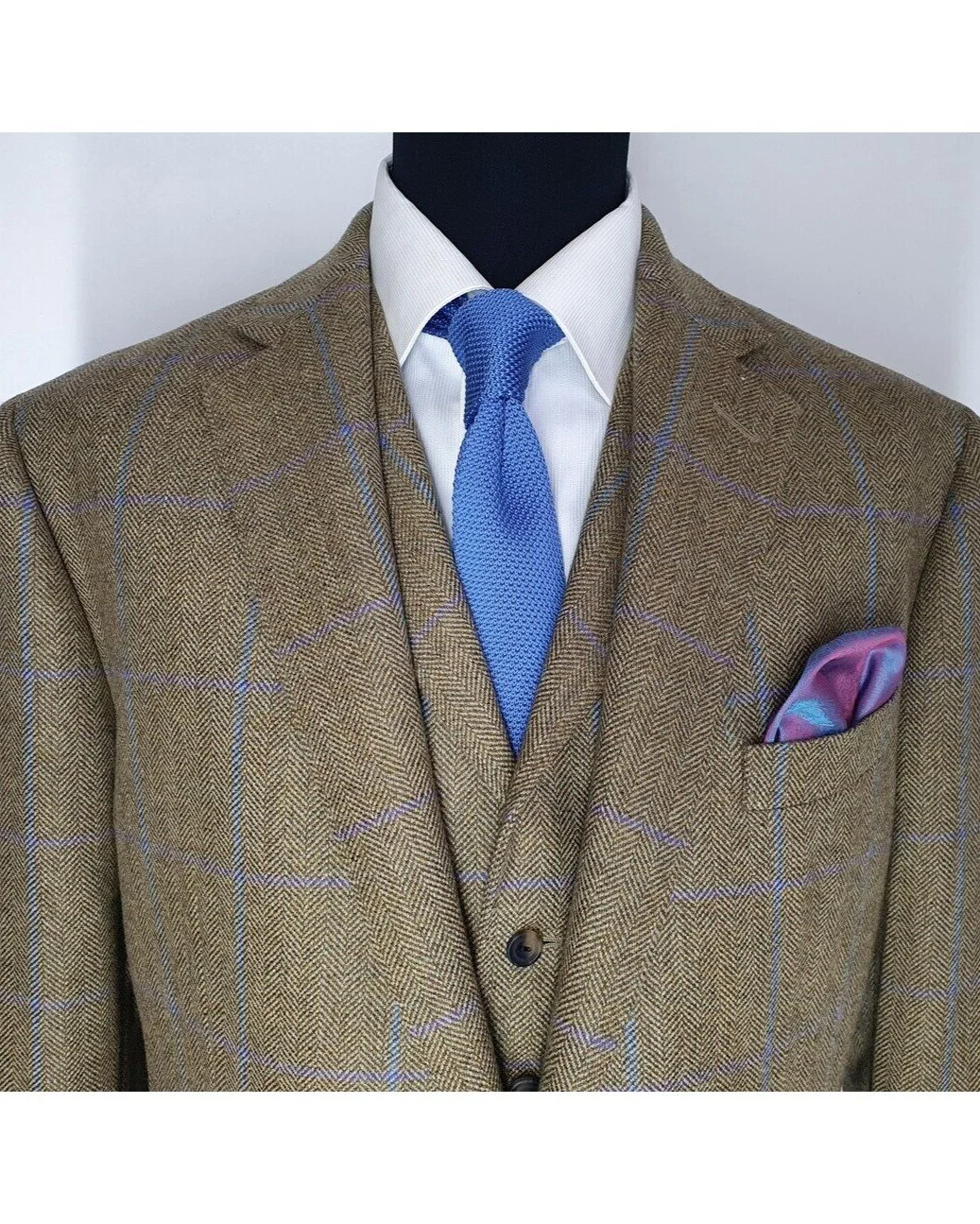 Jacket and Waistcoat in Lovat Mill Tweed with Purple and Blue Check