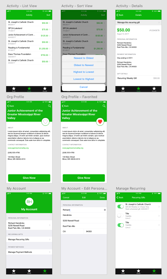As part of the Givi team, we began by wireframing the app using Adobe XD. We started by focusing on how the app would work, and left decisions like color scheme and icon style for later.