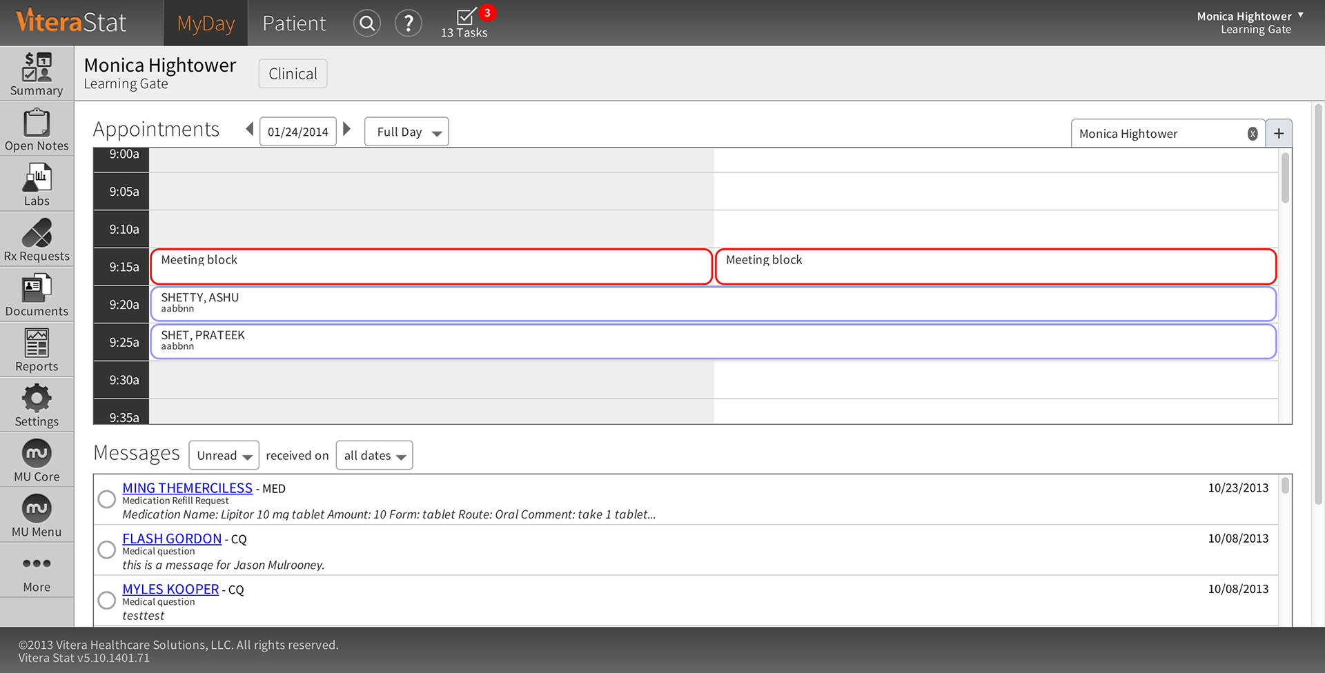 In Clinical View, members of the clinical team can see upcoming appointments and secure messages.