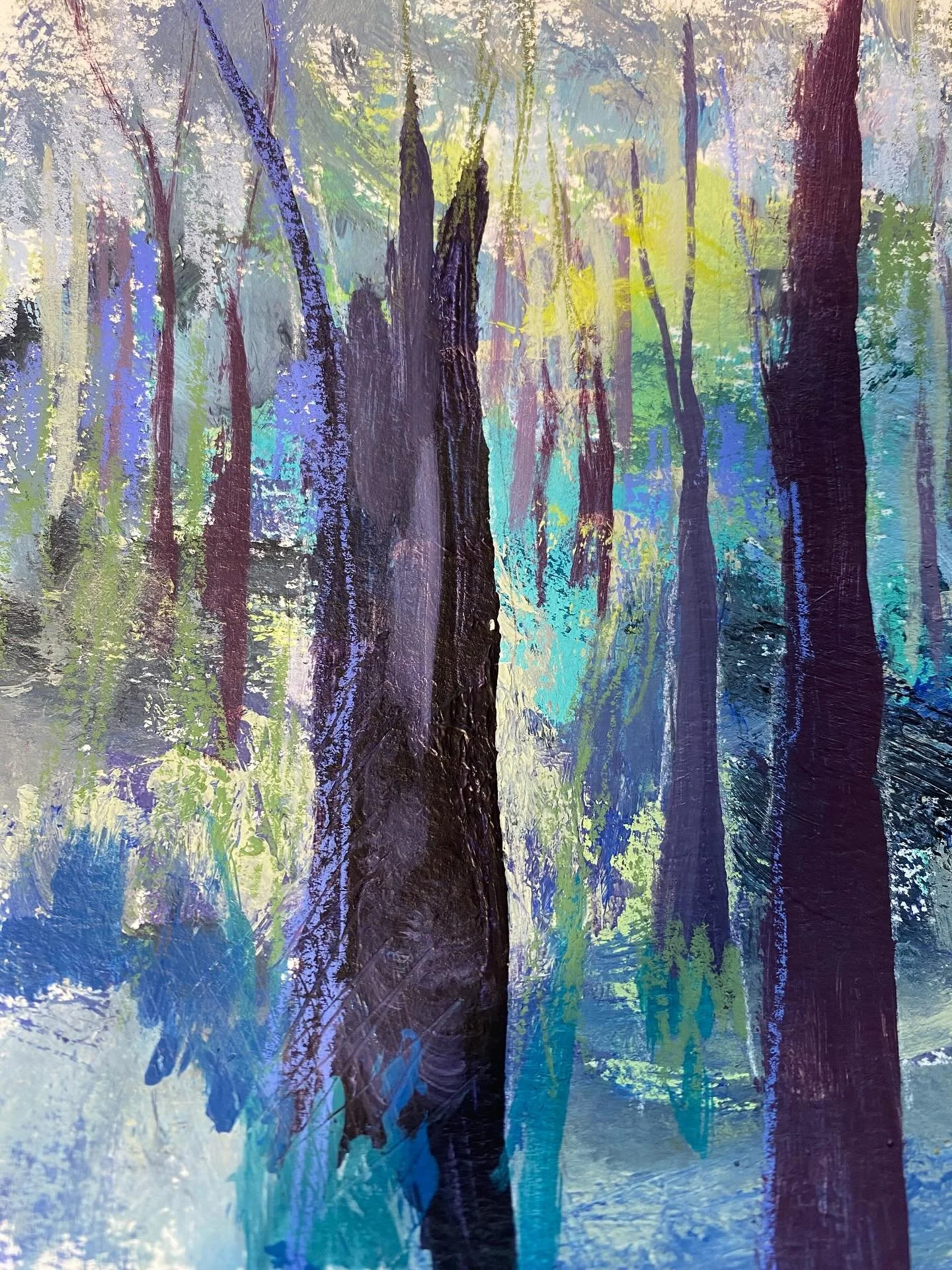 I&rsquo;m fascinated by trees. It&rsquo;s interesting to observe the play of light in the intervals of trees trunks. So today I&rsquo;m exploring that through colors and textures. Using my photos for reference and some watercolor sketches.