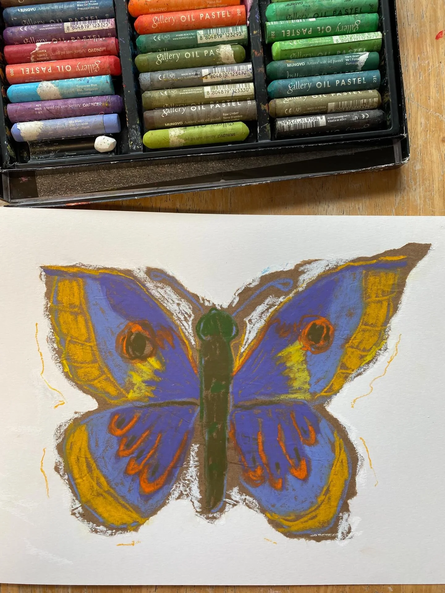 Oil pastels on recycled shipping craft paper&hellip; YES! The colors pop off the neutral surface in a way that excites this artist. Highly recommend!!