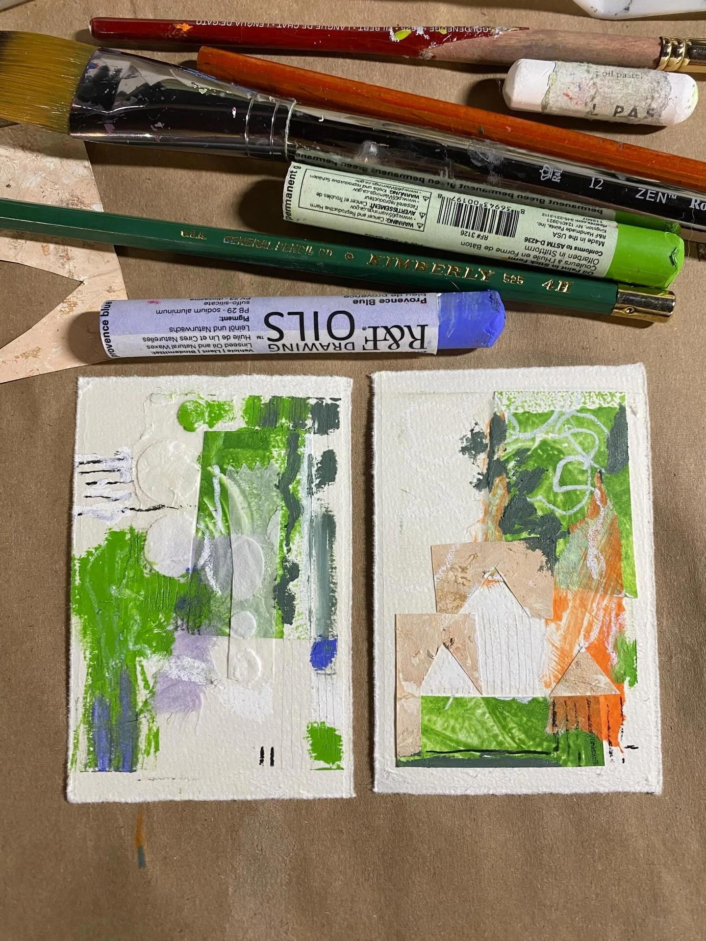 The mornings this week have been about experimenting and playing with unused art supplies in an intuitive practice. I&rsquo;m pushing, pulling, layering, gluing, smearing, painting, scraping into the surface to see how far I can push the materials. I