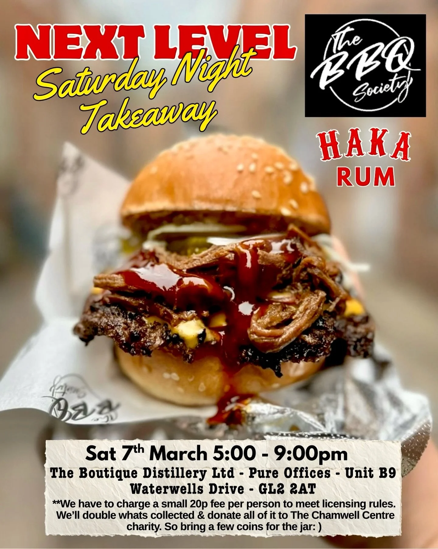 HEADS UP&hellip;. Saturday Night Takeaway is happening down at the Boutique Distillery this coming weekend 🍔 which includes food from legends of flame, The BBQ Society 🔥🔥🔥

Now to comply with licensing, we need to let you know that it&rsquo;s an 