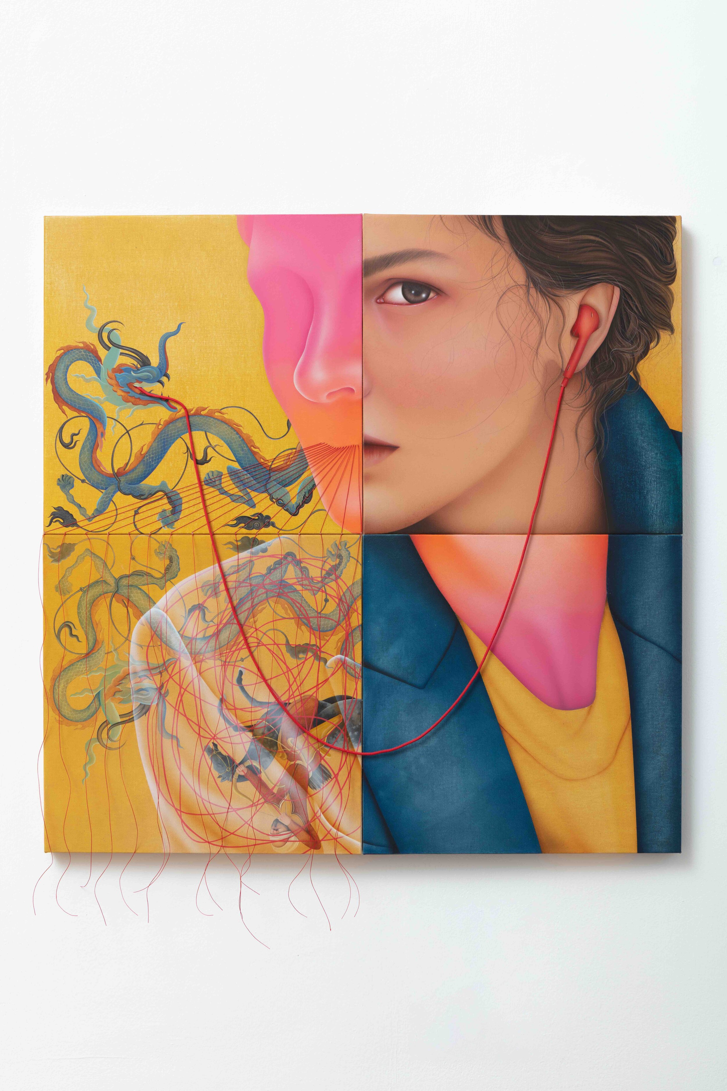 Arghavan Khosravi_Entrapment, 2021_Acrylic on four canvas wrapped wood panels, polyester rope, polyester thread_80h x 80w cm_31.50h x 31.50w in_ARK008.jpeg