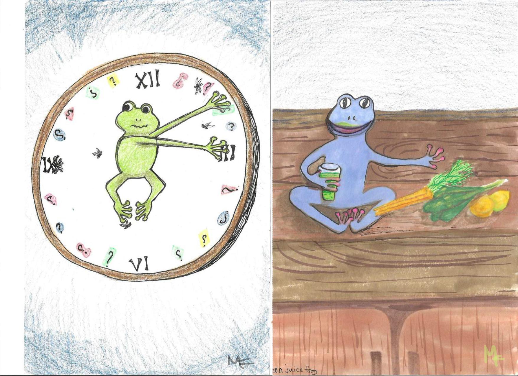   Mishel Frankl    Diary of a Frog , 2024-5  Paper, pens, colored pencils, markers   Description:  These works are part of my daily practice and study of frogs’ power to both evoke and guide the expression of my inner life.&nbsp;Frogs appear in human