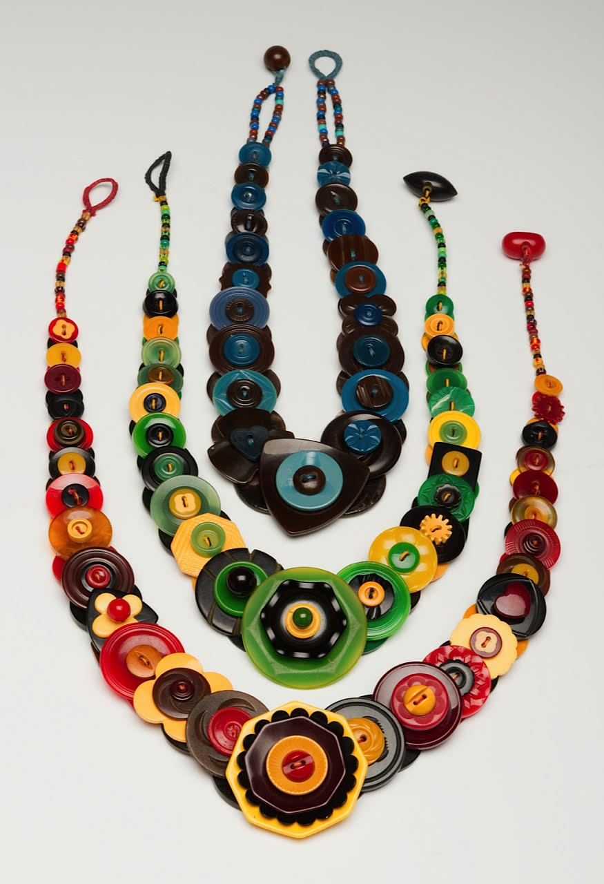 3 Bakelite Vintage Button Necklaces