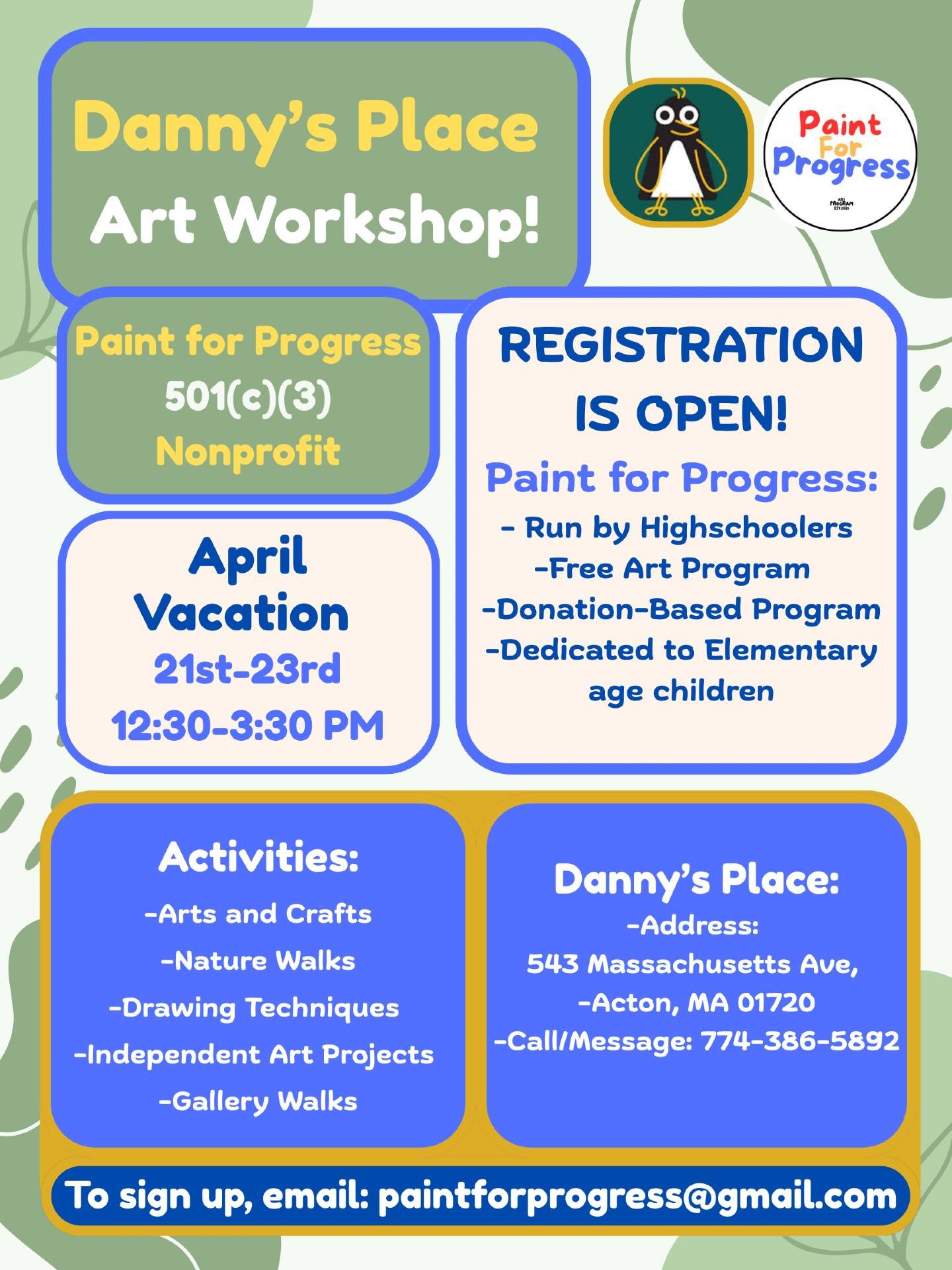Art Workshop over the April Break! 🖌️🎨 Kids in grades 2-5. Registration is open now! Register today! https://www.hisawyer.com/dannys-place/schedules/activity-set/1864755?utm_source=Instagram%252C%2520Facebook&amp;utm_medium=Post&amp;utm_campaign=Ap
