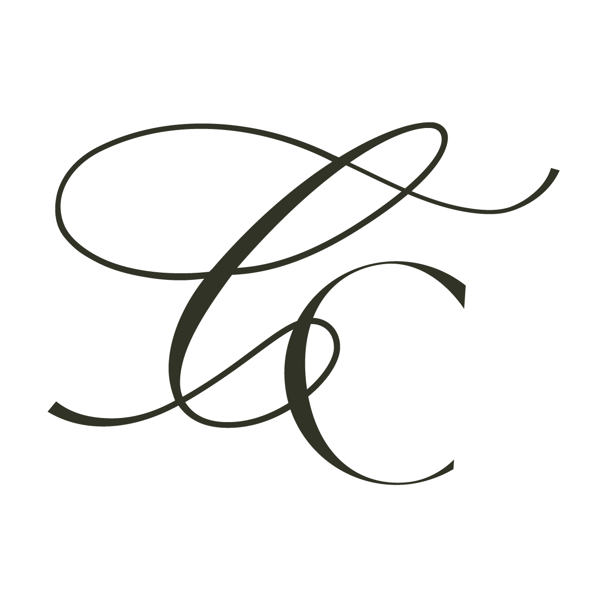 Elegant black background with a large, ornate, light-colored letter C in cursive script.