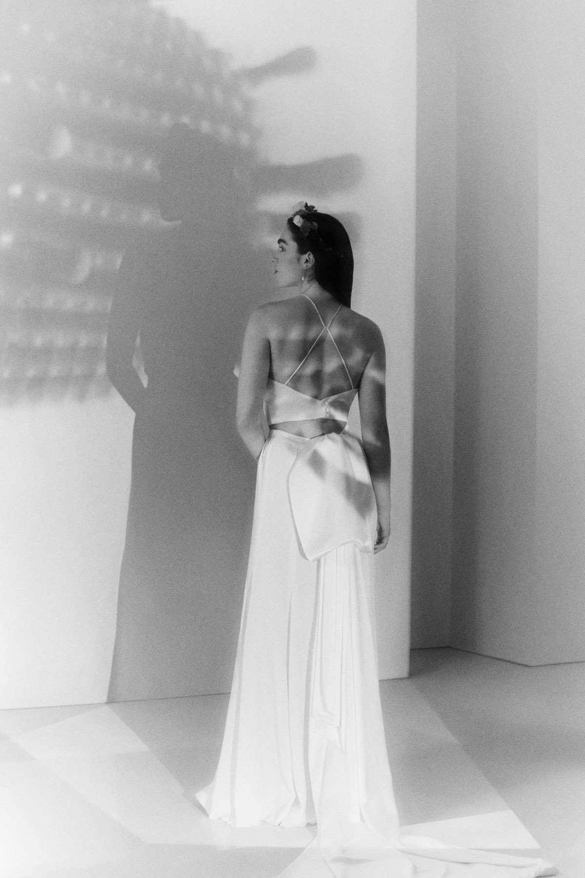 Soraya bridal top with Leila skirt and a wedding flower crown