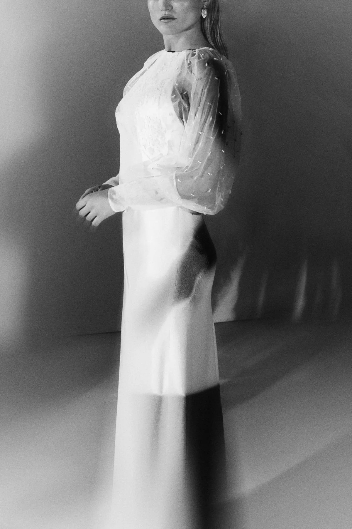Ines wedding dress with bridal pearl sleeves