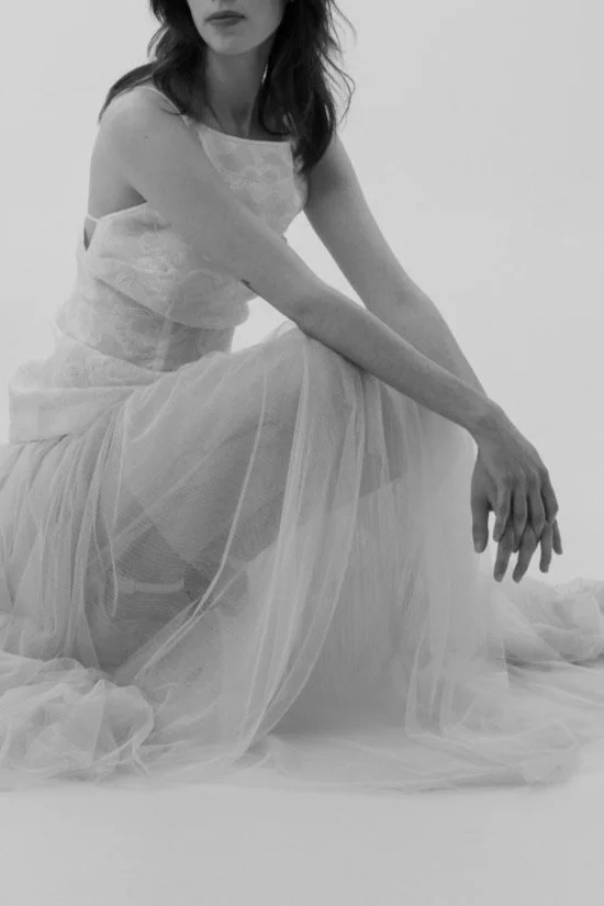 Michelle bridal top with Annika top and Charly wedding skirt and headband
