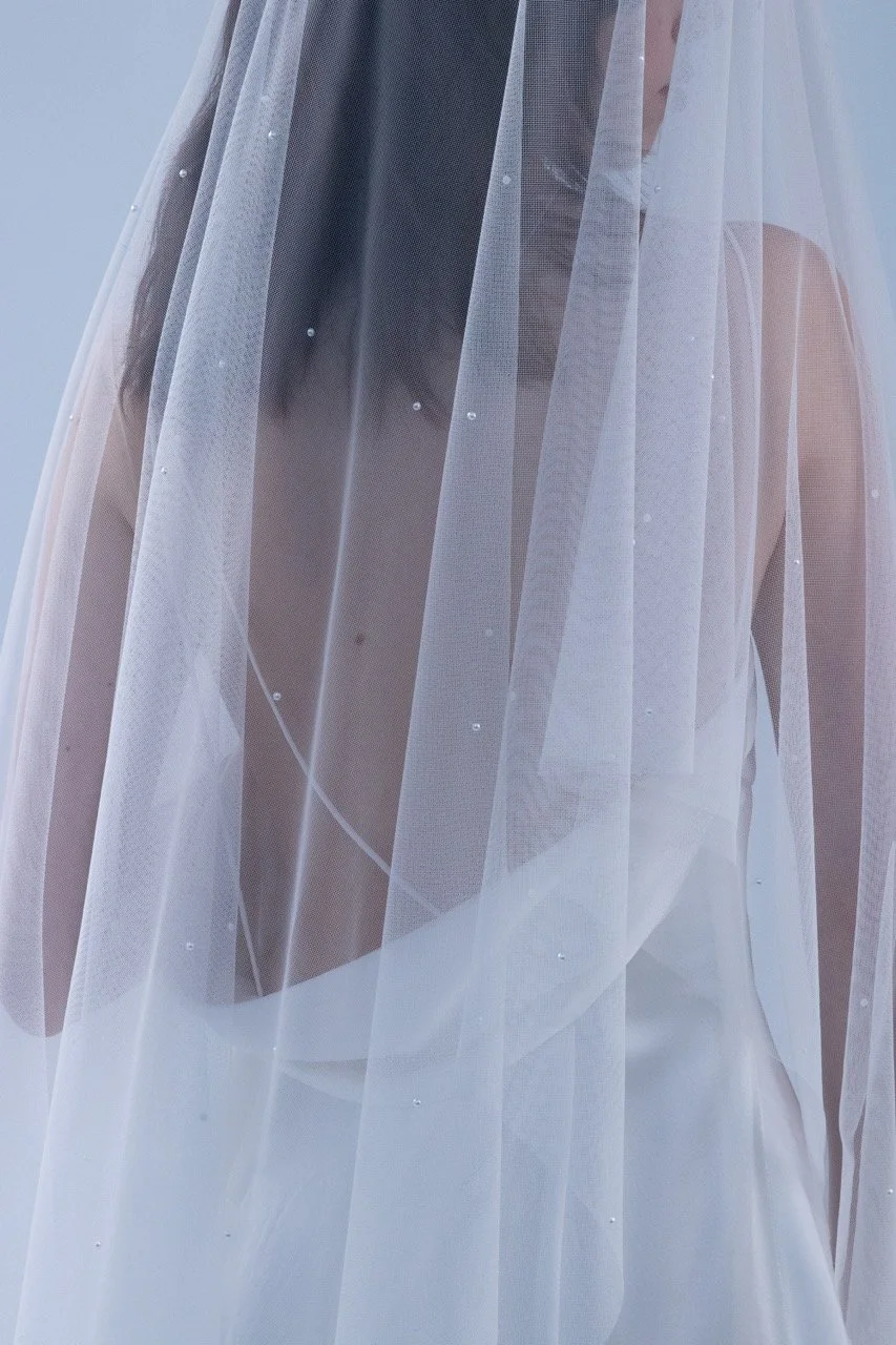 Camille wedding dress with bridal Perle veil