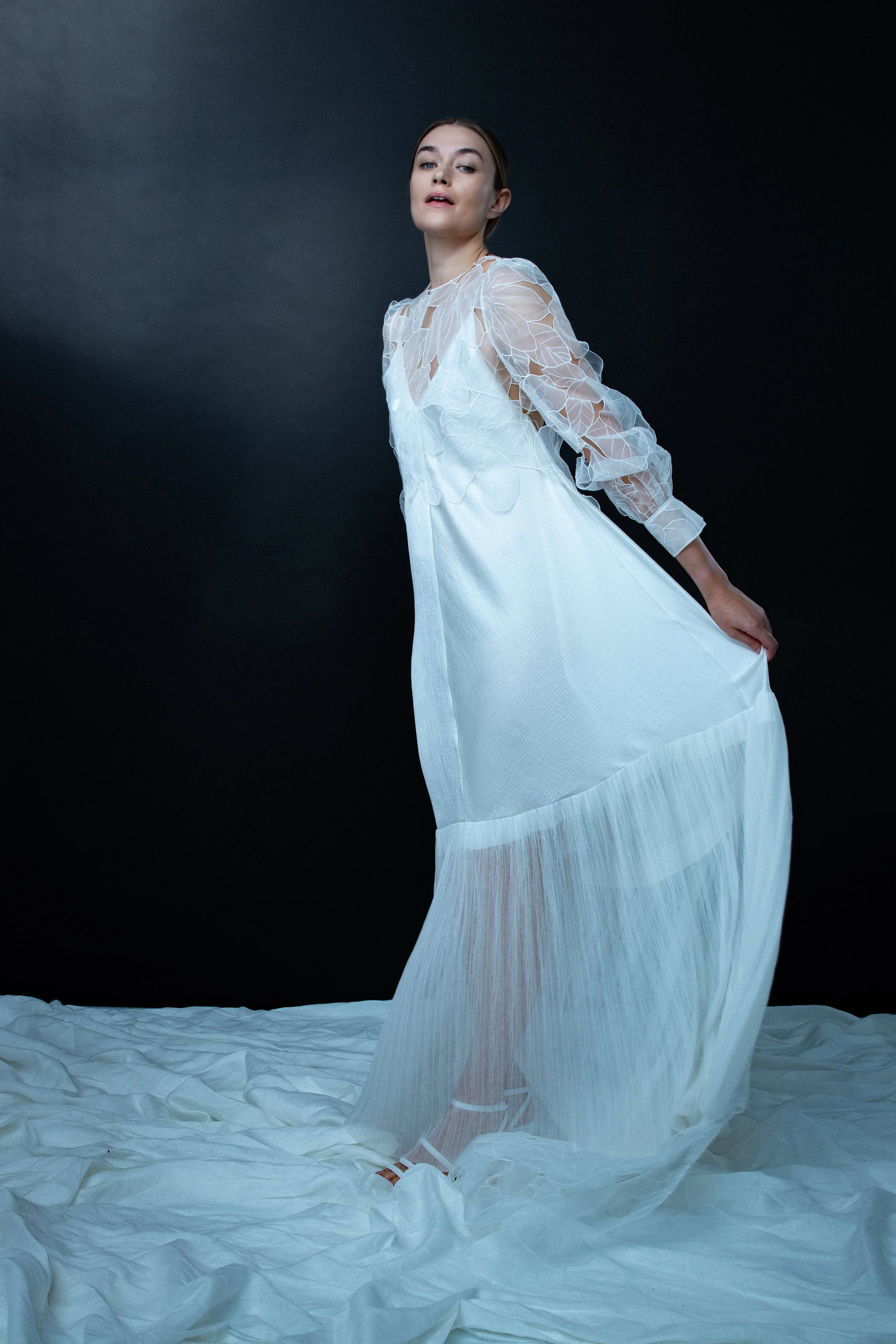 Adele wedding dress with Mila bridalflower cape