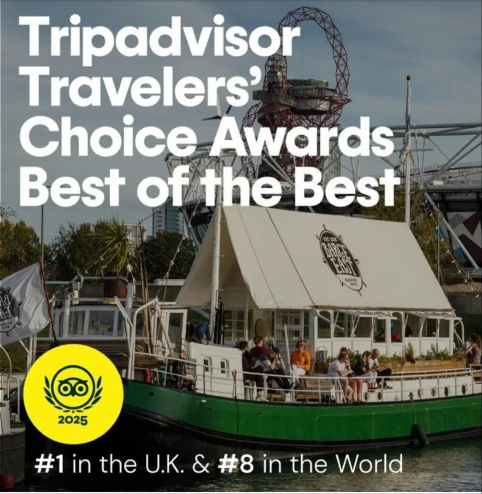 We are very excited for the amazing @bargeeast a unique restaurant space on a vintage Dutch barge. 
They have scooped the Trip Advisor Travellers Choice award 🏆
We love their seasonal approach to eating, and beautiful canal side food garden.  They g