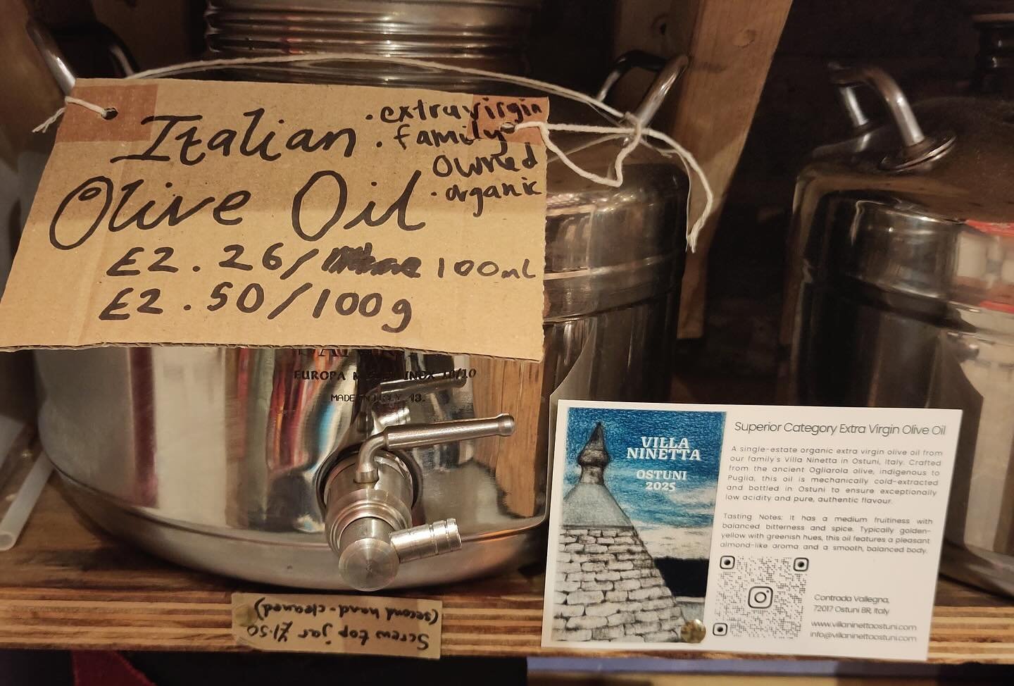 We have the Italian Olive oil back! 

A single-estate organic extra virgin olive oil from a customer family&rsquo;s Villa Ninetta in Ostuni, Italy. @villa_ninetta_ostuni 

Crafted from the ancient Ogliarola olive, indigenous to Puglia, this oil is me