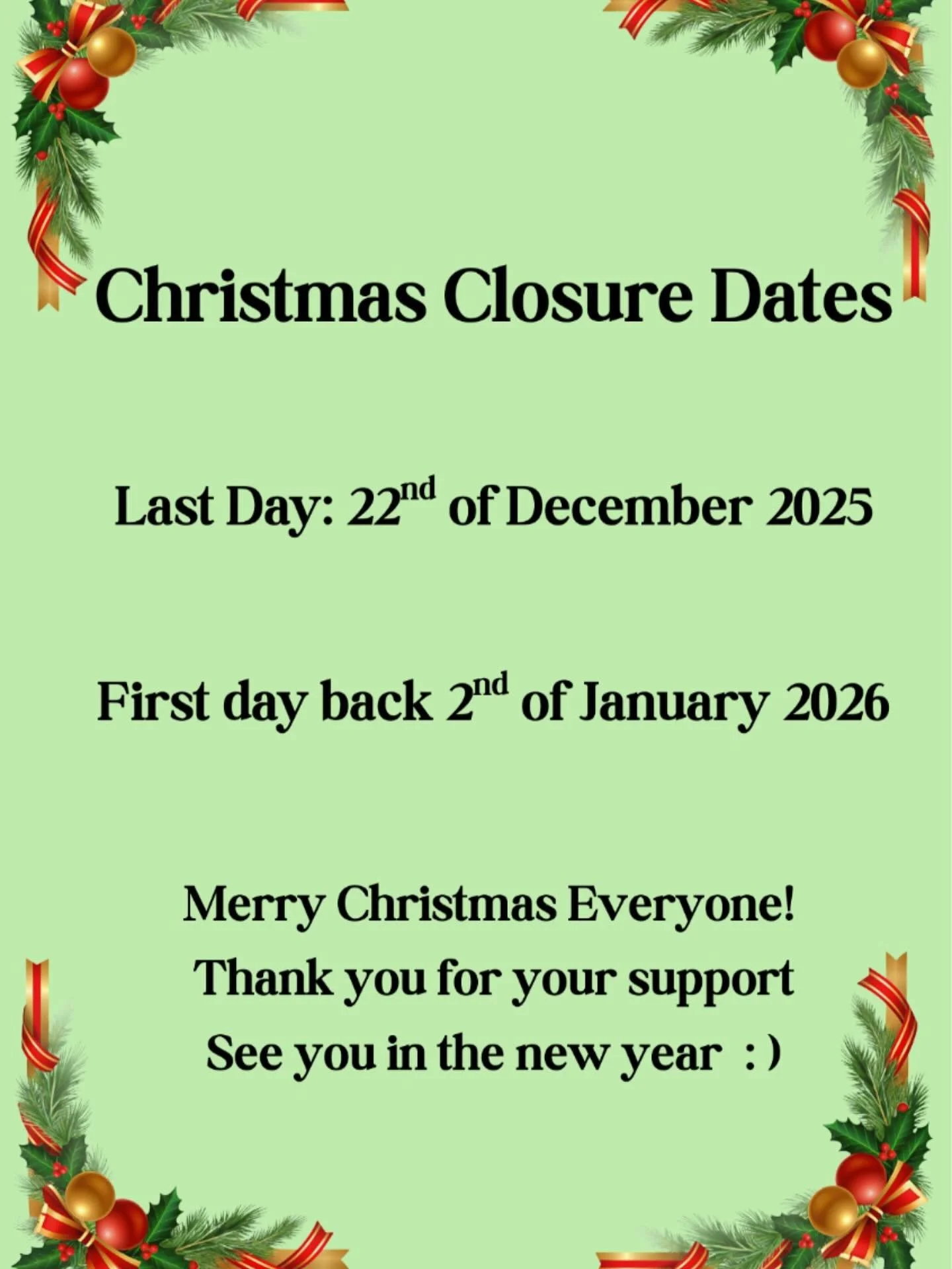 Our last day open before the festive shut down is tomorrow Monday 22nd December. We are open our normal Monday hours 12-6. There may be discounted fresh items, check the bottom left of the fridge for a bargain!

Then closed until Friday 2nd January 2