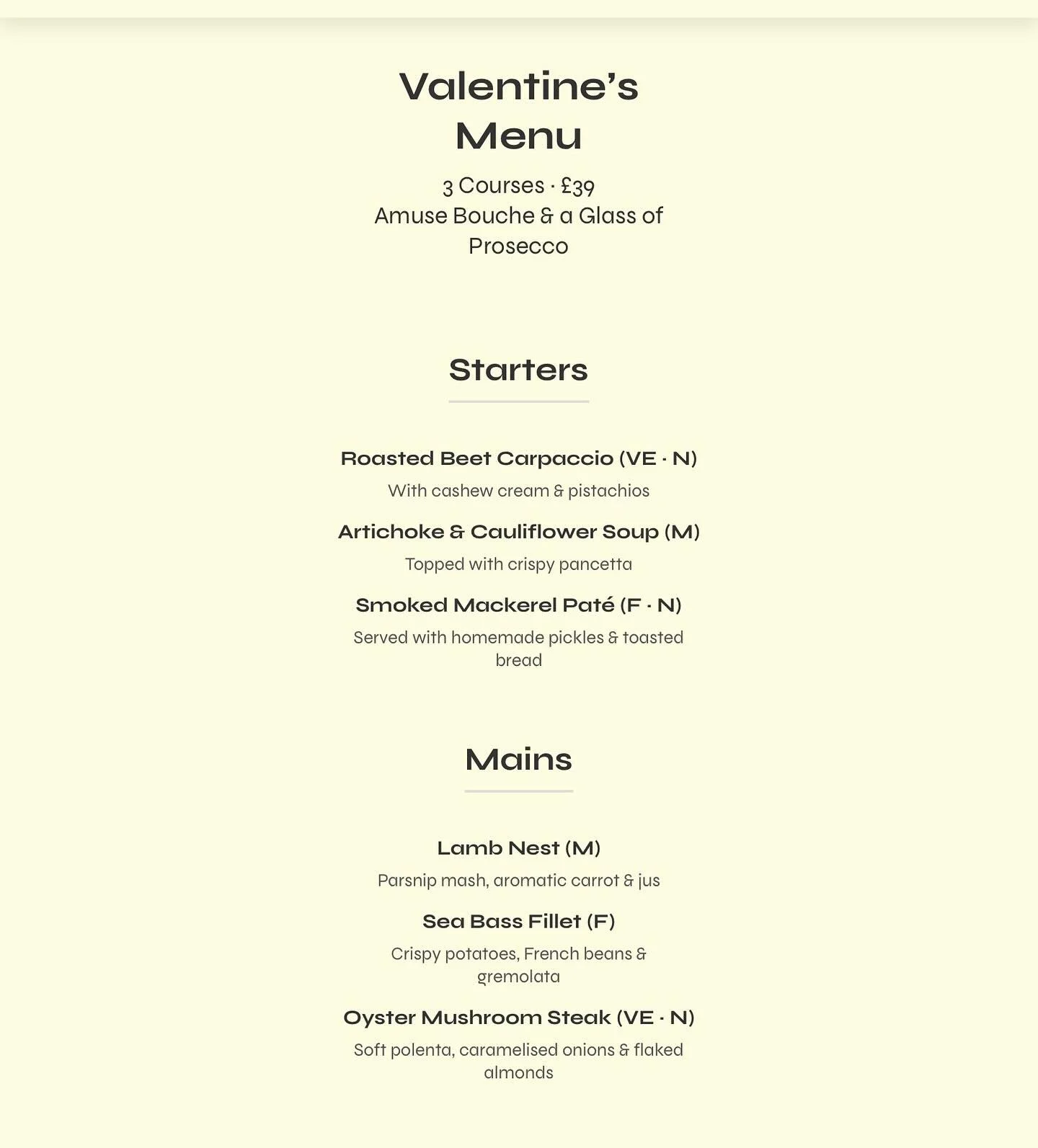 Our farm neighbours @frizzanterestaurant are doing their annual Valentines evening special. 
Check out the delicious looking menu! 
Book via the link in their bio, or in person, if you are visiting the farm anyway.

#valantinesday #valantinesdinner #
