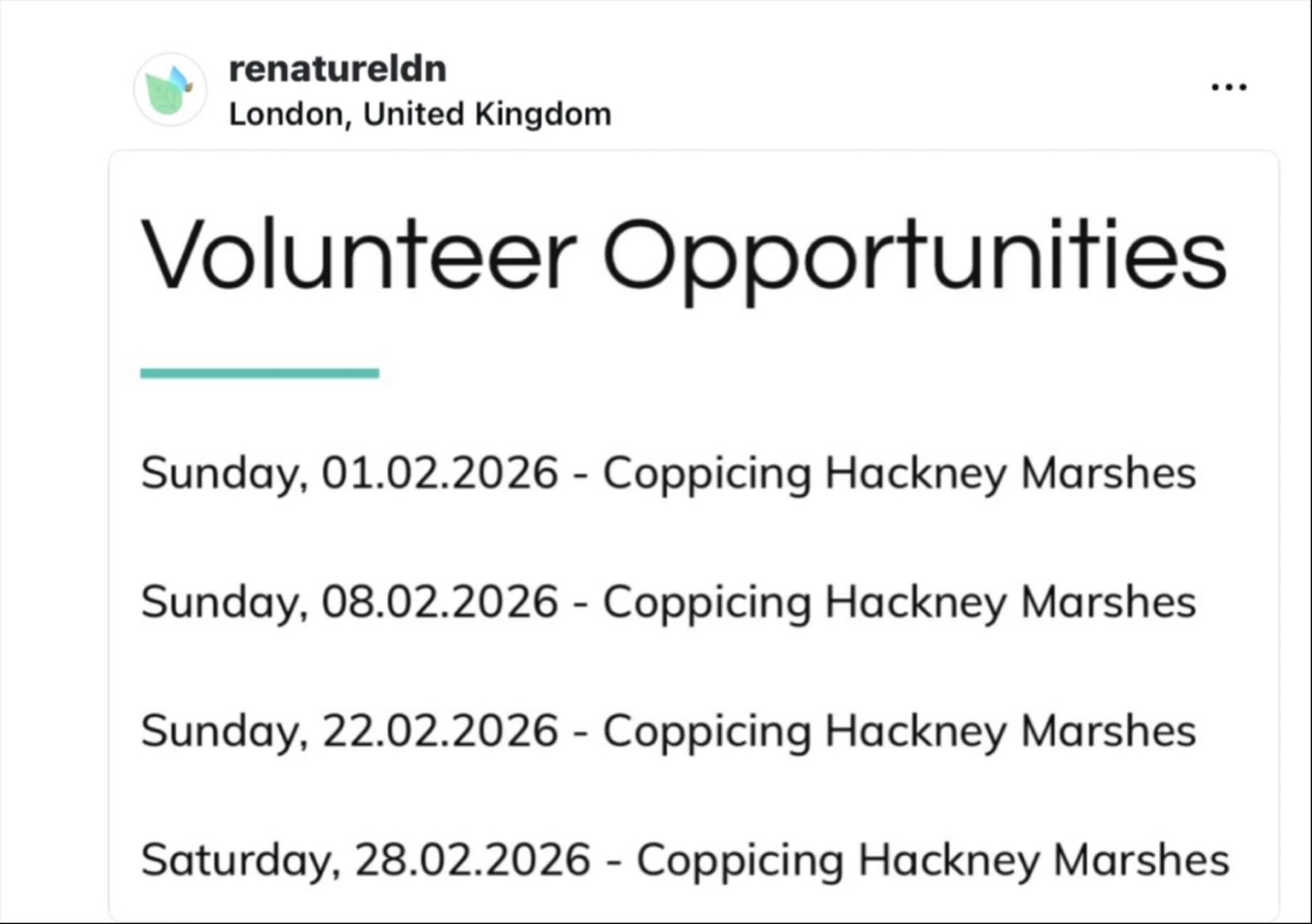 Looking to get outside and do some active volunteering? 
Helping improve the Hackney Marsh habitat with @renatureldn 
Check out the link in their bio for more information and to sign up. 

#volunteering #londonvolunteering #hackneyvolunteering #hackn