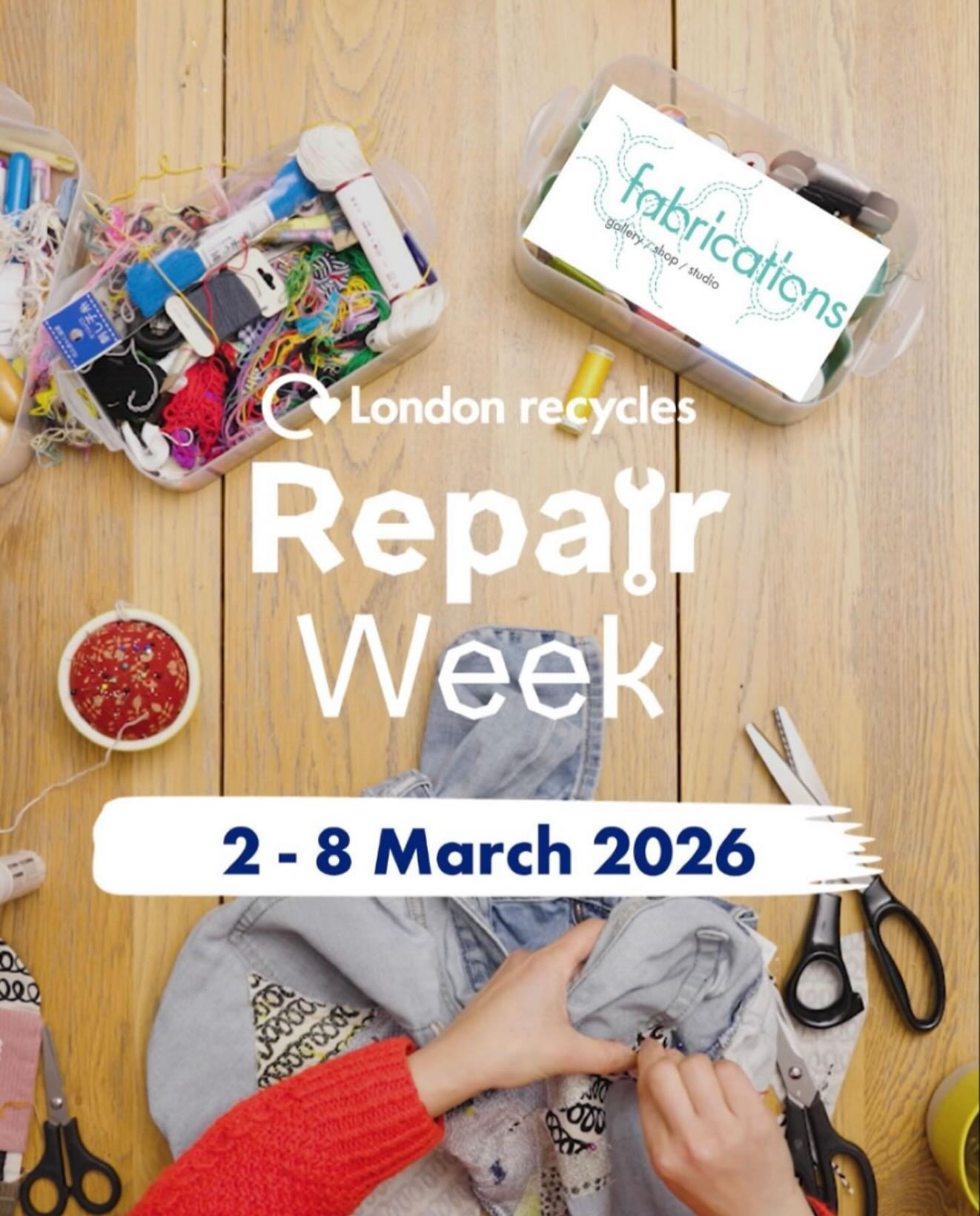 It&rsquo;s London Repair week @londonrecyclesuk and our friends at @fabricationshackney on Broadway Market have some great events planned. 
Mending party, Japanese mending and how to service your sewing machine. 
Check out link in their bio for detai