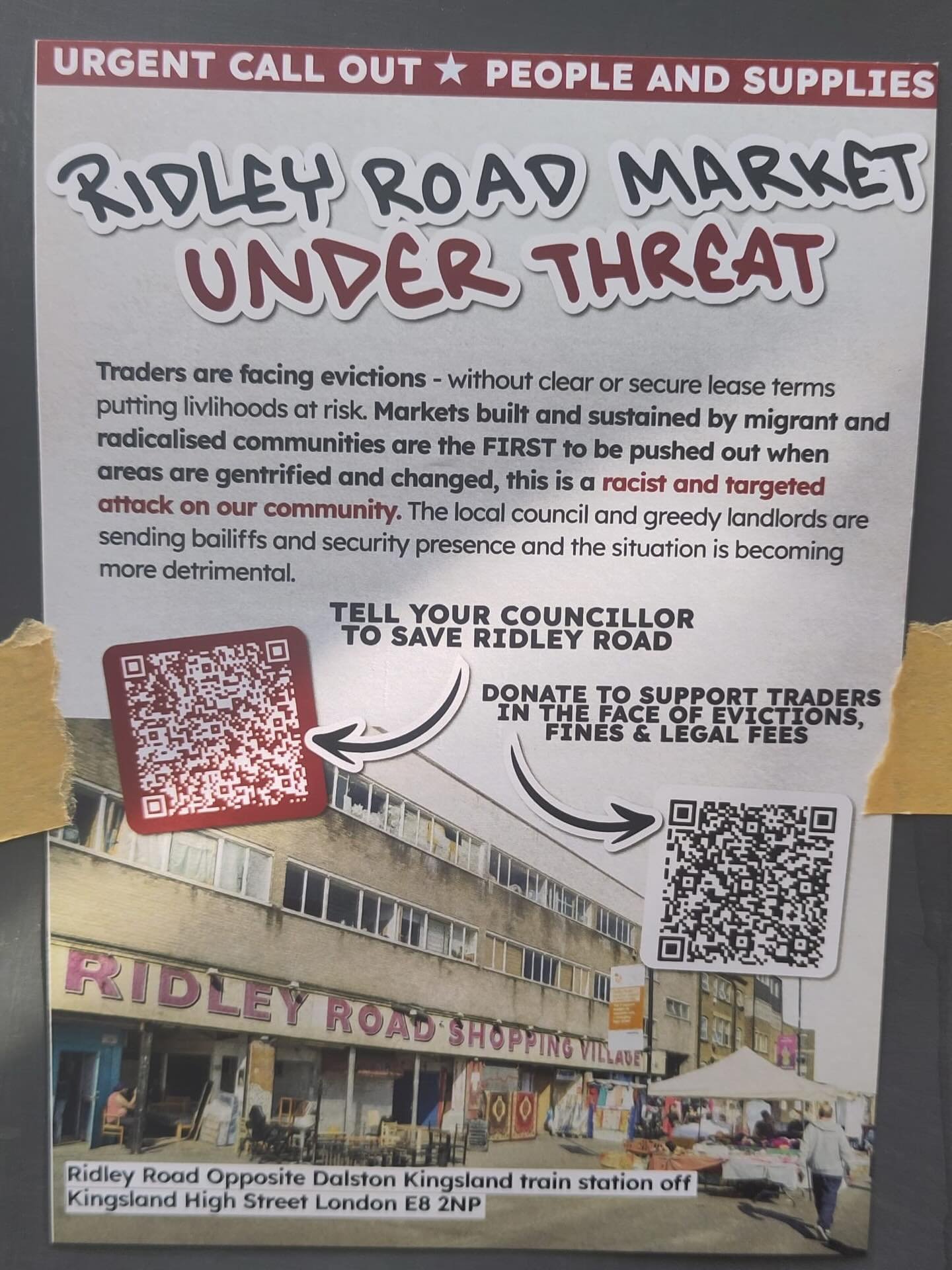 Help save Ridley Road Market! 
The market, near Dalston Kingsland Station, is under threat. 
Do you love the market and want it back open? 
Write to your local councillor here via link in bio or scan QR code on the flyer by our till.

#ridleyroadmark