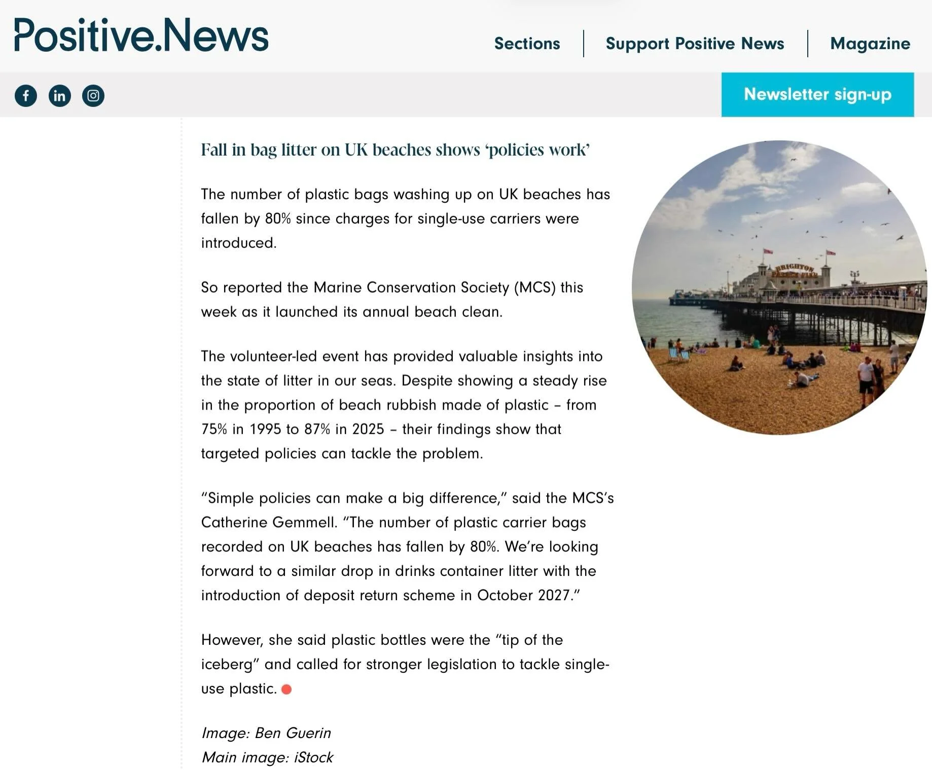 @positivenewsuk and Conservation Charity Marine Conservation Society @mcs_uk report that plastic bag litter on Britain&rsquo;s beaches is down 80% following the introduction of charges 11 years ago. 
They are hopefully the deposit return scheme on ot