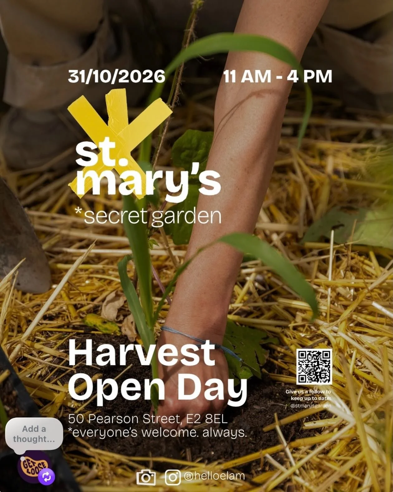 Did you know @hackneycityfarm_official now run @stmarysgarden ?
The garden has having their annual harvest event Saturday 31st Oct. 
Halloween themed activities and cake! 
See their page for more details. 

#halloweenevent #harvestday #eastlondonacti
