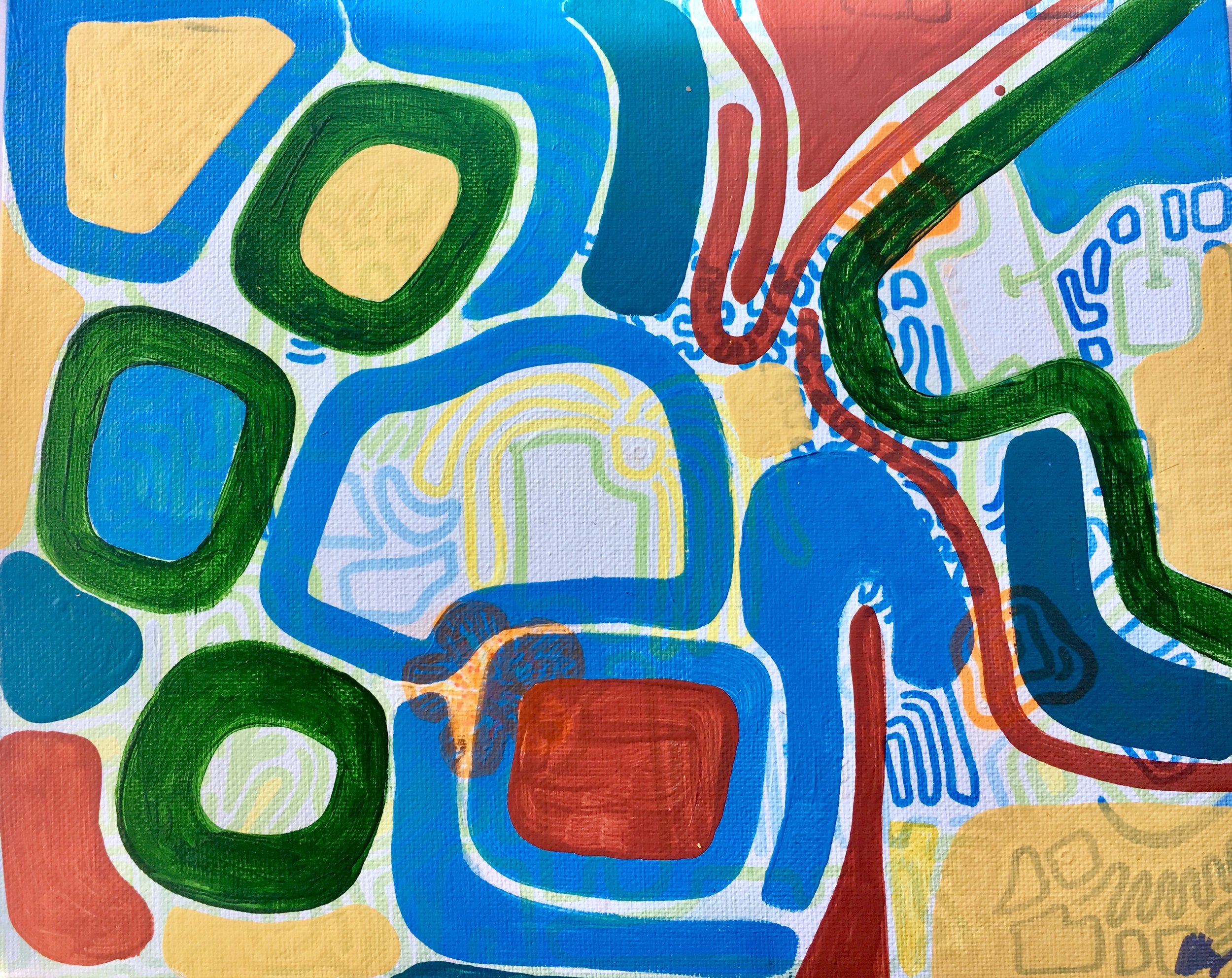 ca to sab 2018 acrylic, wall paint, oil pen, on flat canvas 10x8in Commissioned, sold