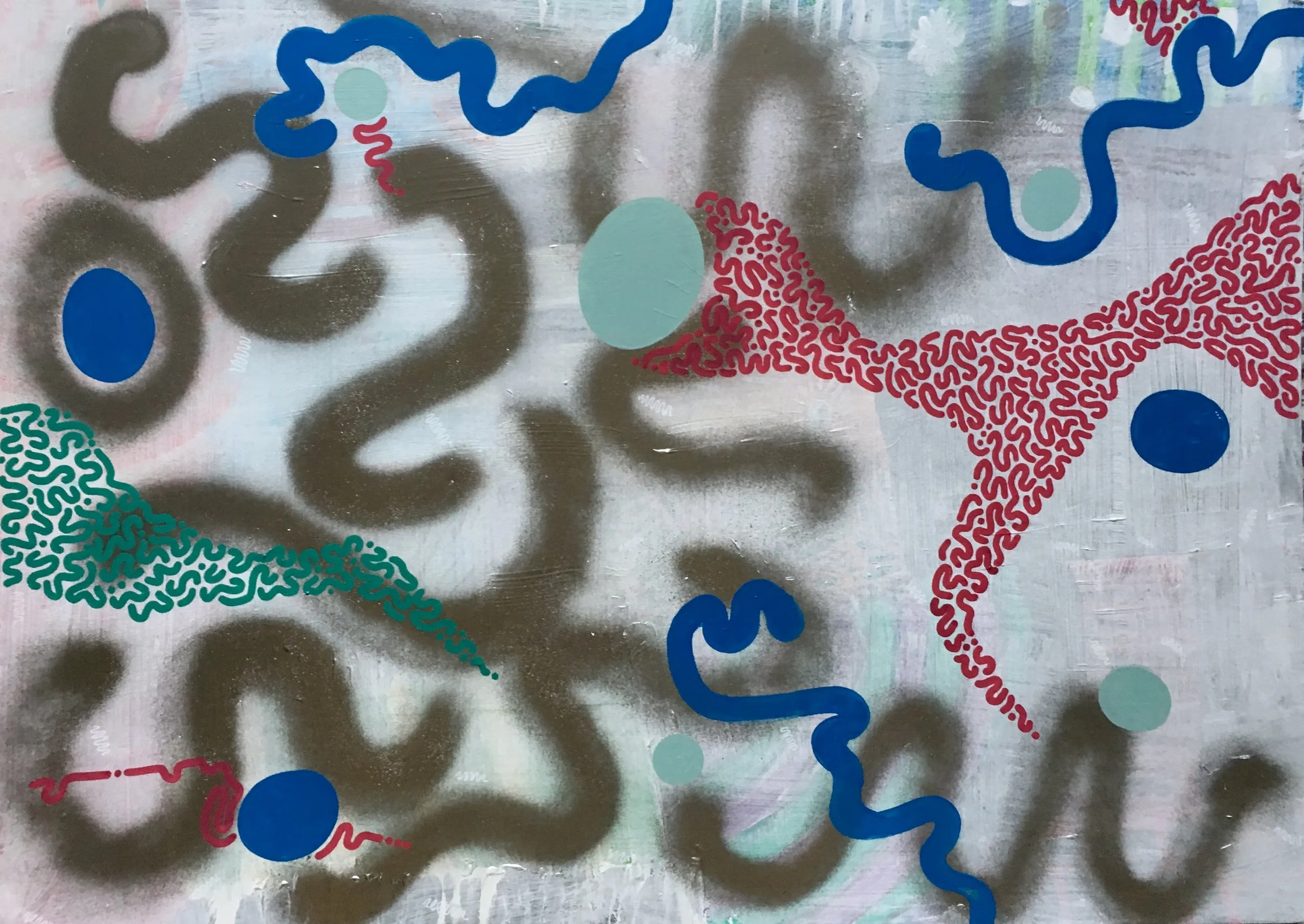 moves 2019 acrylic, wall paint, spray paint, oil pens, glitter on foam core 28x20in For sale, $300