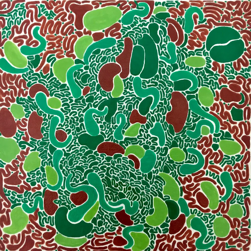 beans 2019 oil pen on flat canvas 4x4in for sale, $75