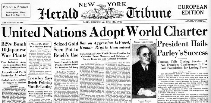 June 26, 1945: the United Nations’ Charter is signed in San Francisco