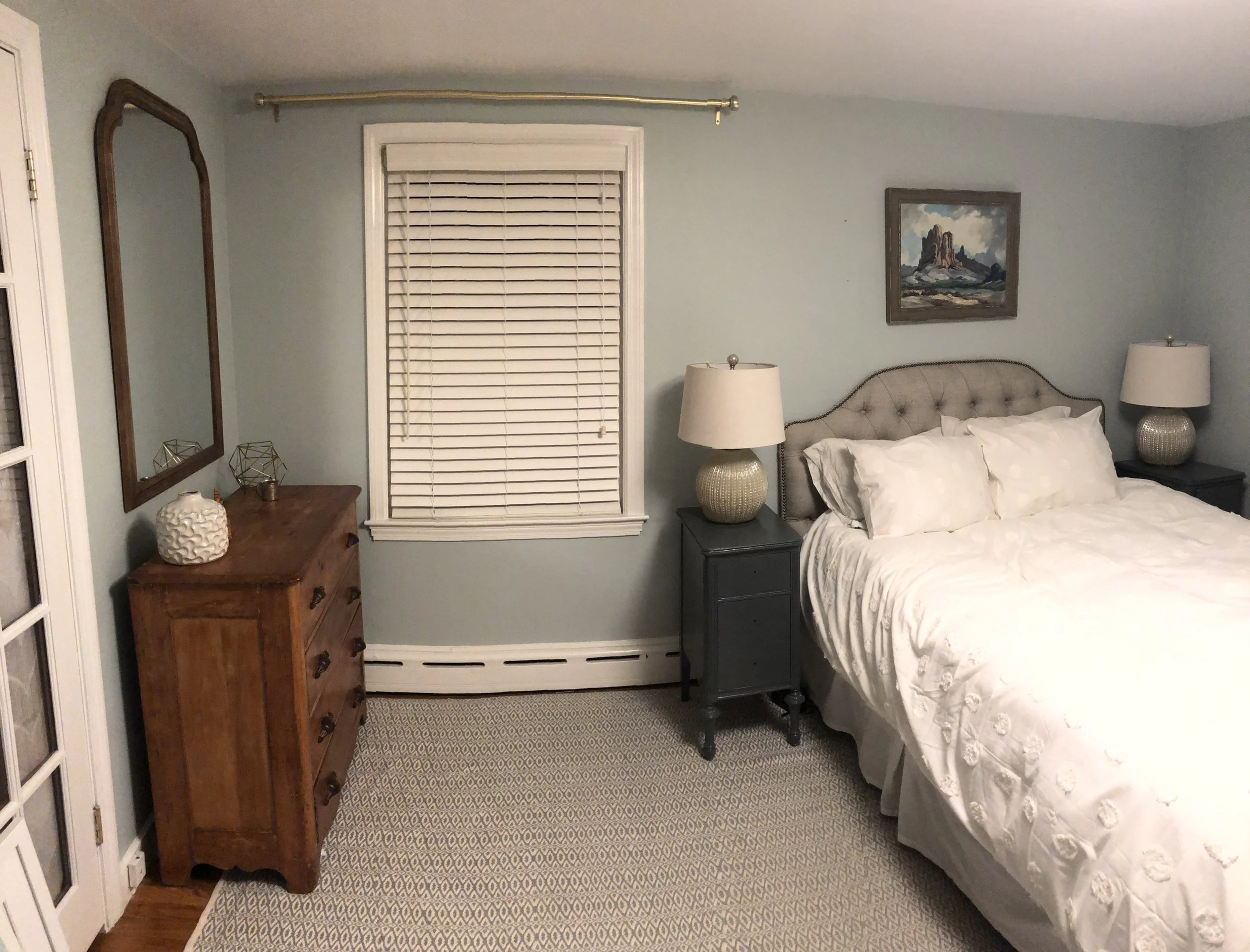 A wider shot.. the picture above the bed won't stay.. but will for now