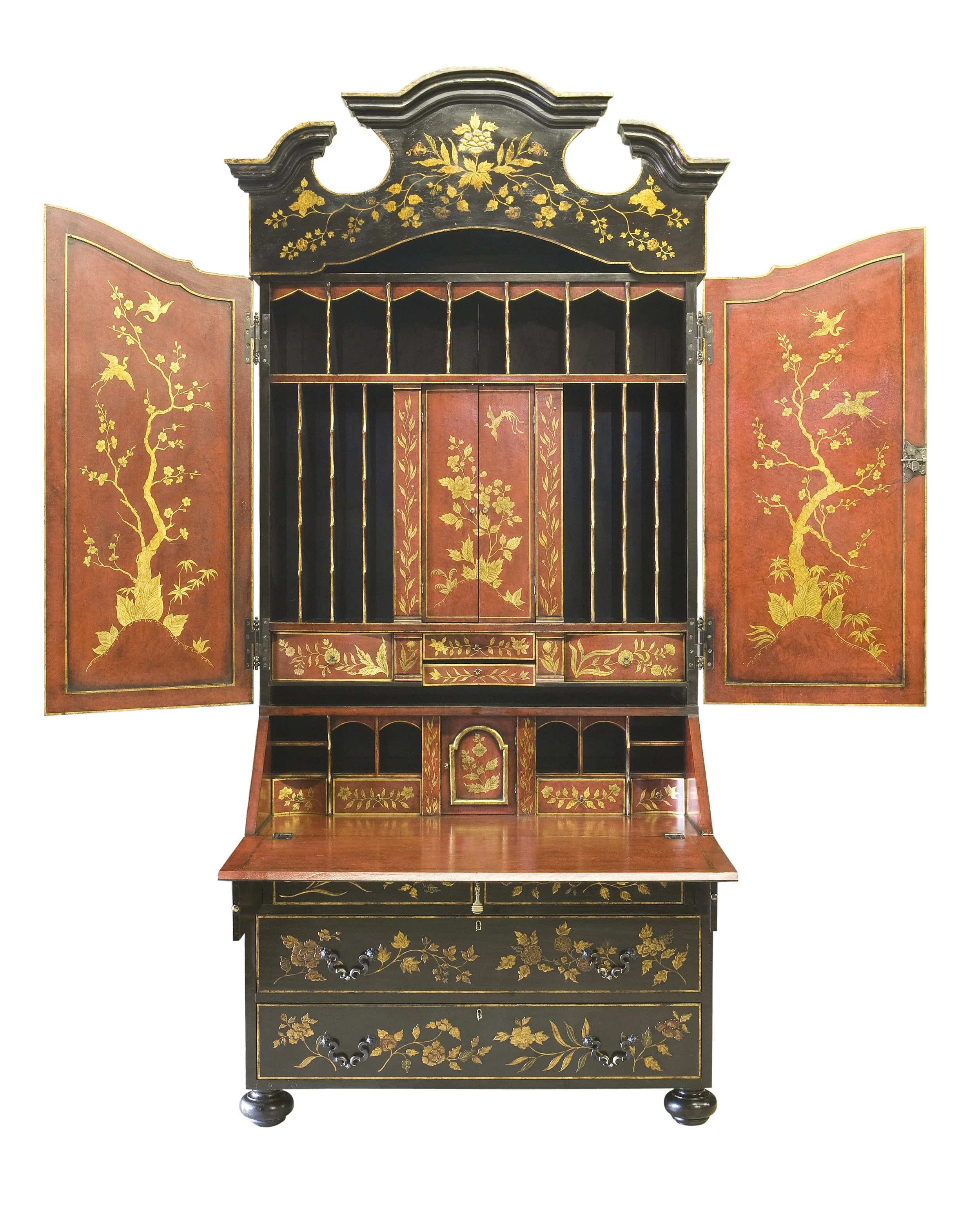 Chinoiserie English Style Secretaire - With Wood Panel Doors