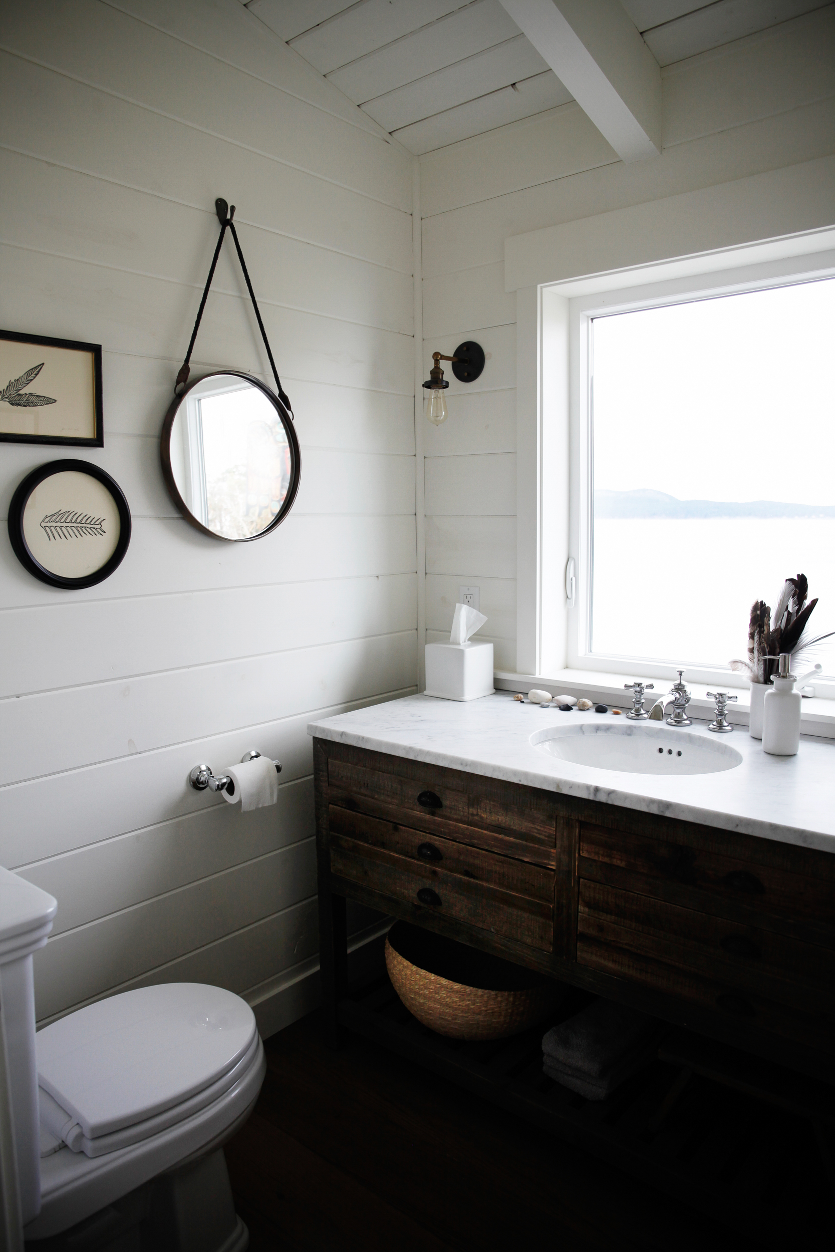 Bathroom in remodeled beach house on San Juan Island