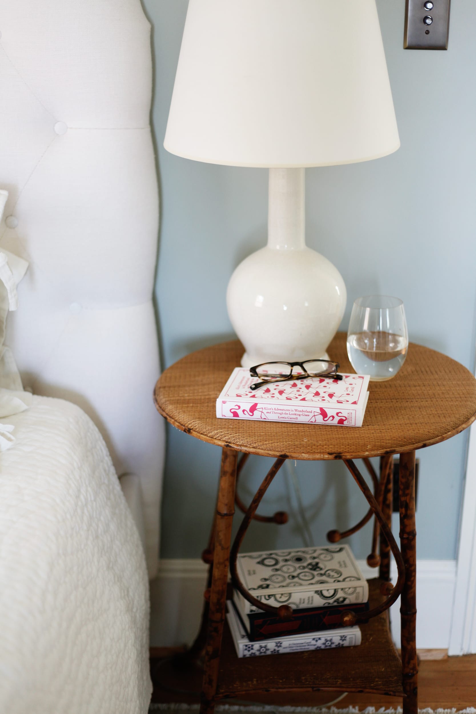 White lamp on side table