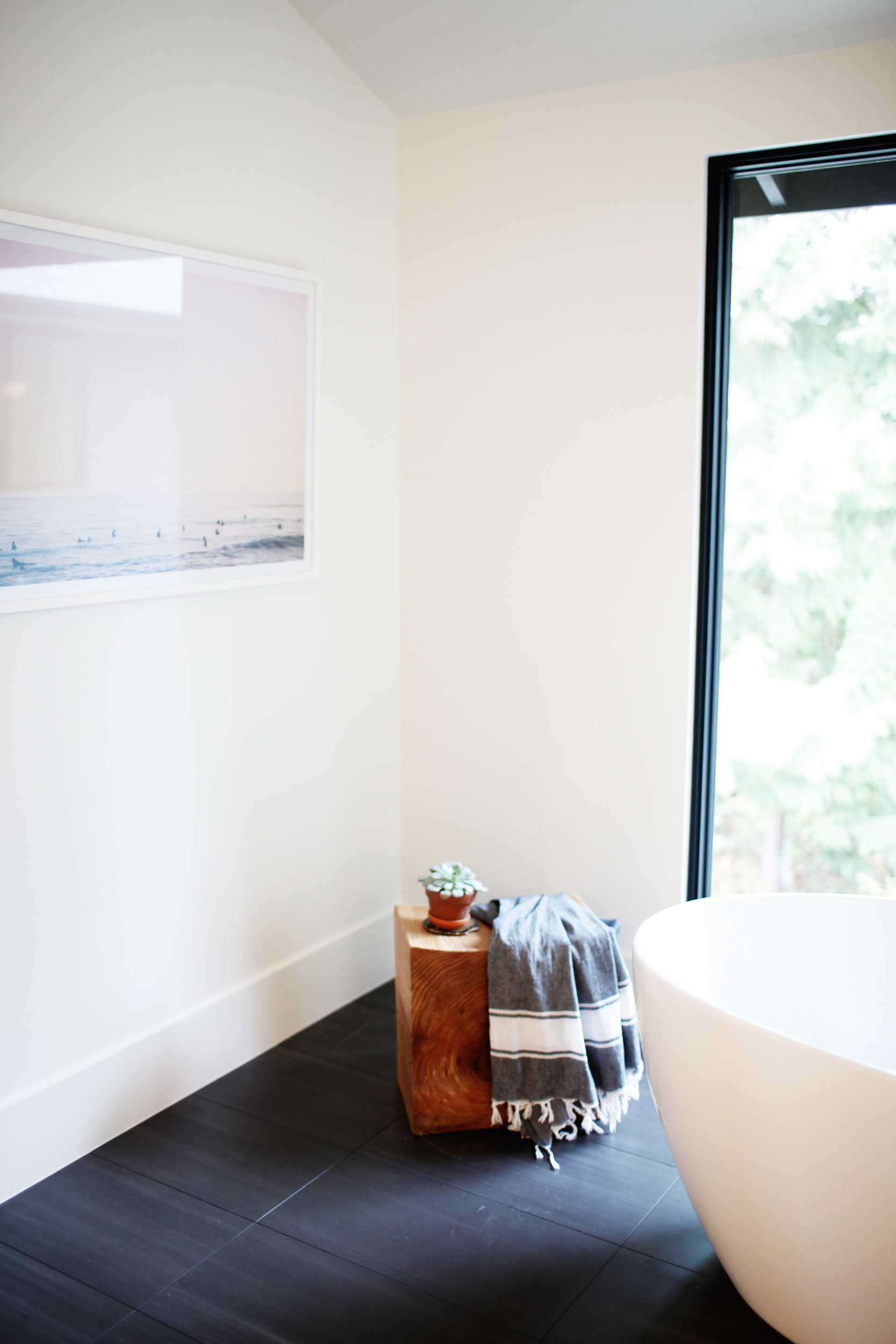 Dark gray slate tiles in bathroom