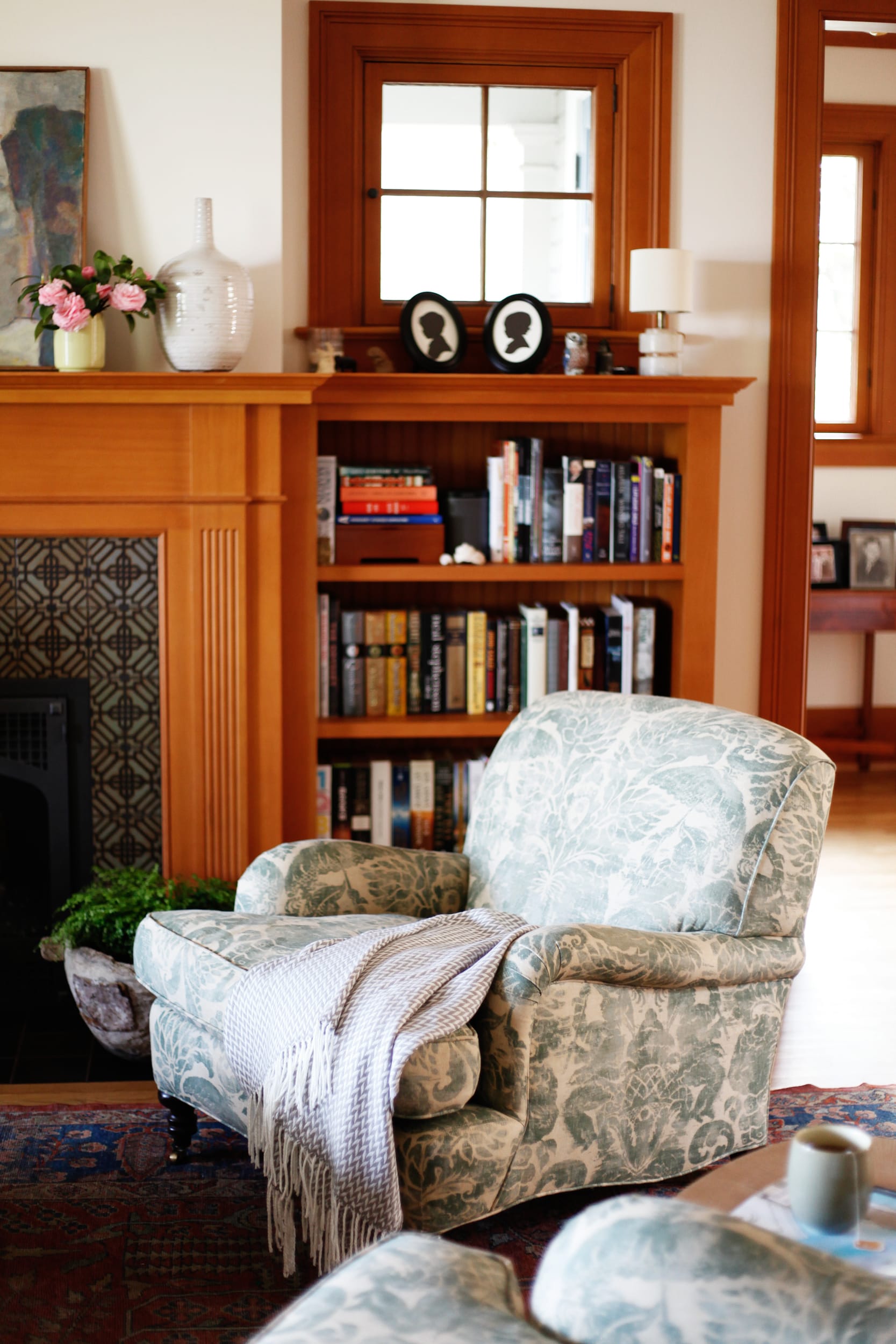Printed traditional accent chair in living room